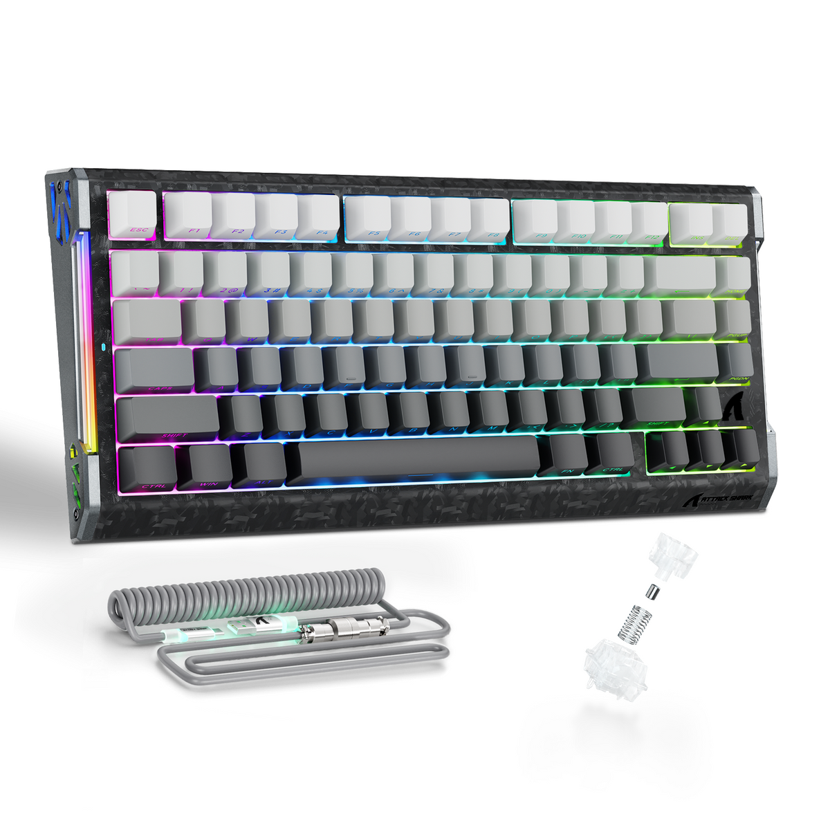 Clavier gaming filaire ATTACK SHARK R86 HE en fibre de carbone avec déclenchement rapide, switches magnétiques, câble spiralé RGB C01 ULTRA