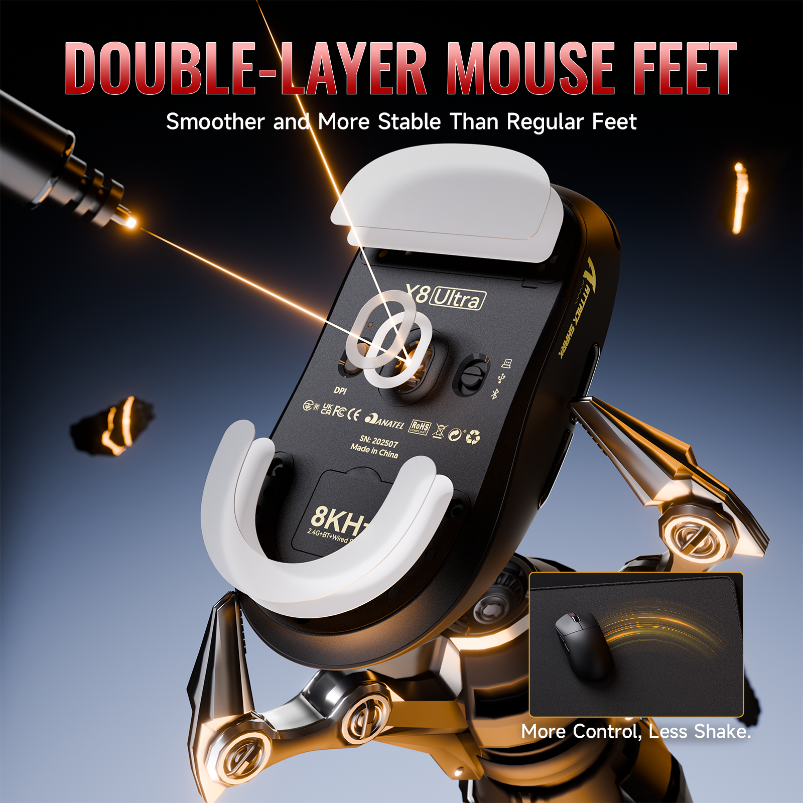 ATTACK SHARK X8 Series gaming mouse comparison chart with specs and features
