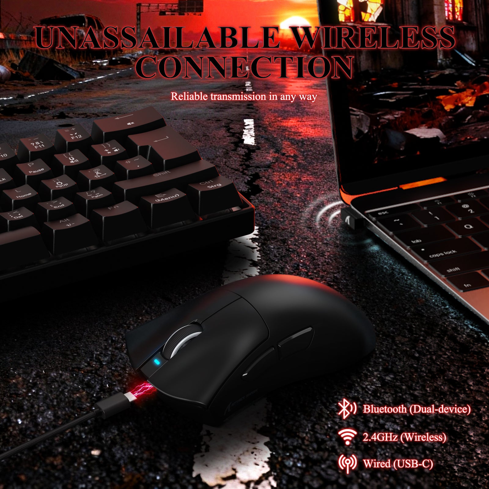Souris de jeu tri-mode ultra-légère ATTACK SHARK V3PRO avec station de charge