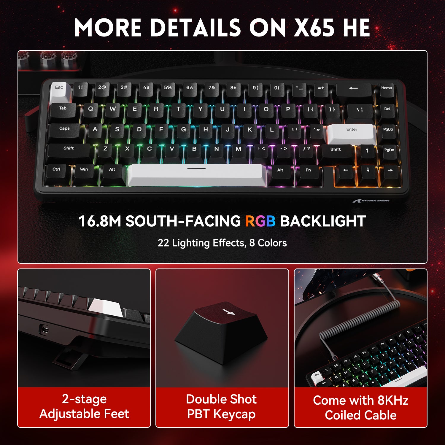 X65 HE RGB Backlit Gaming Keyboard - Details