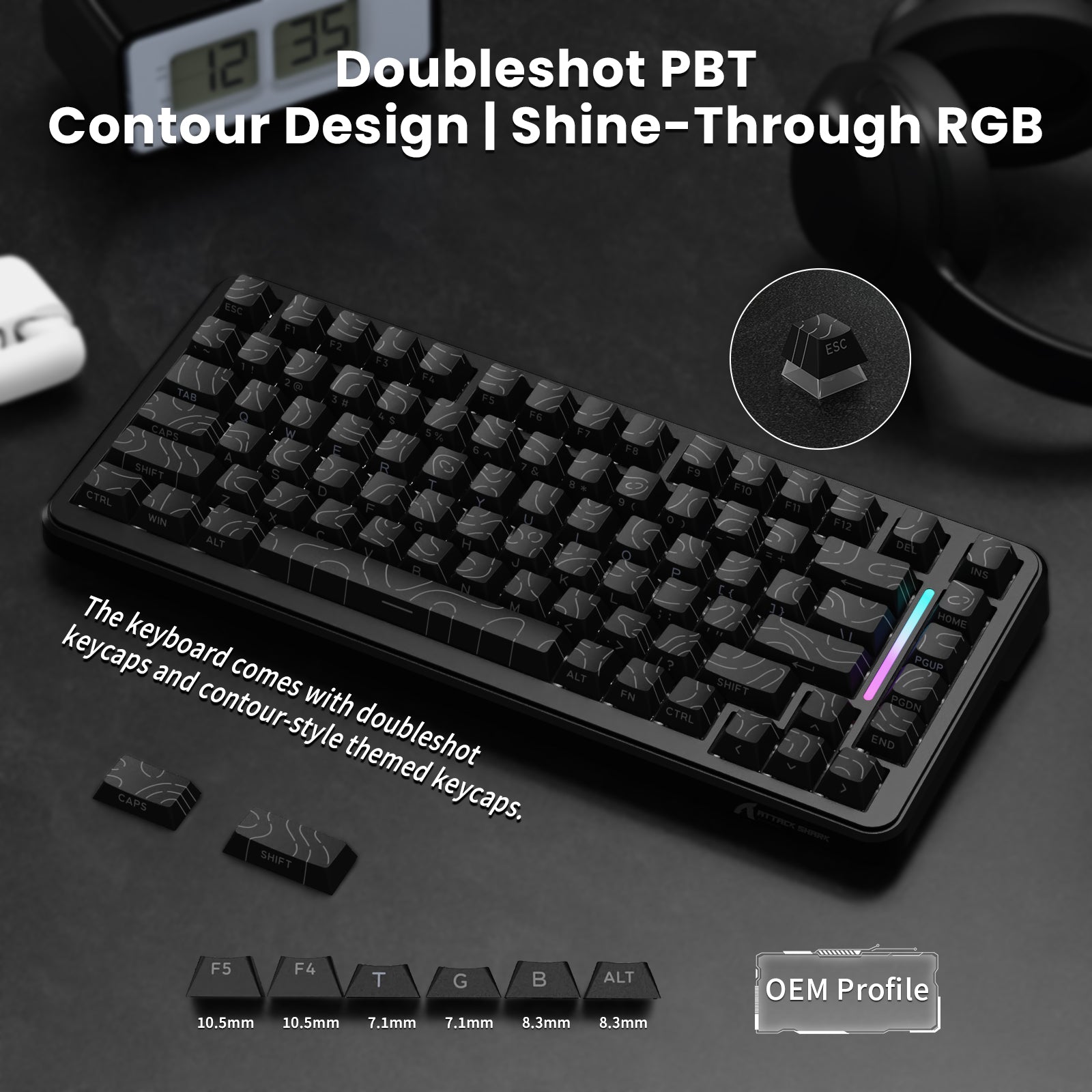 ATTACK SHARK X82PRO HE keyboard with Doubleshot PBT contour keycaps, RGB lighting, OEM profile design