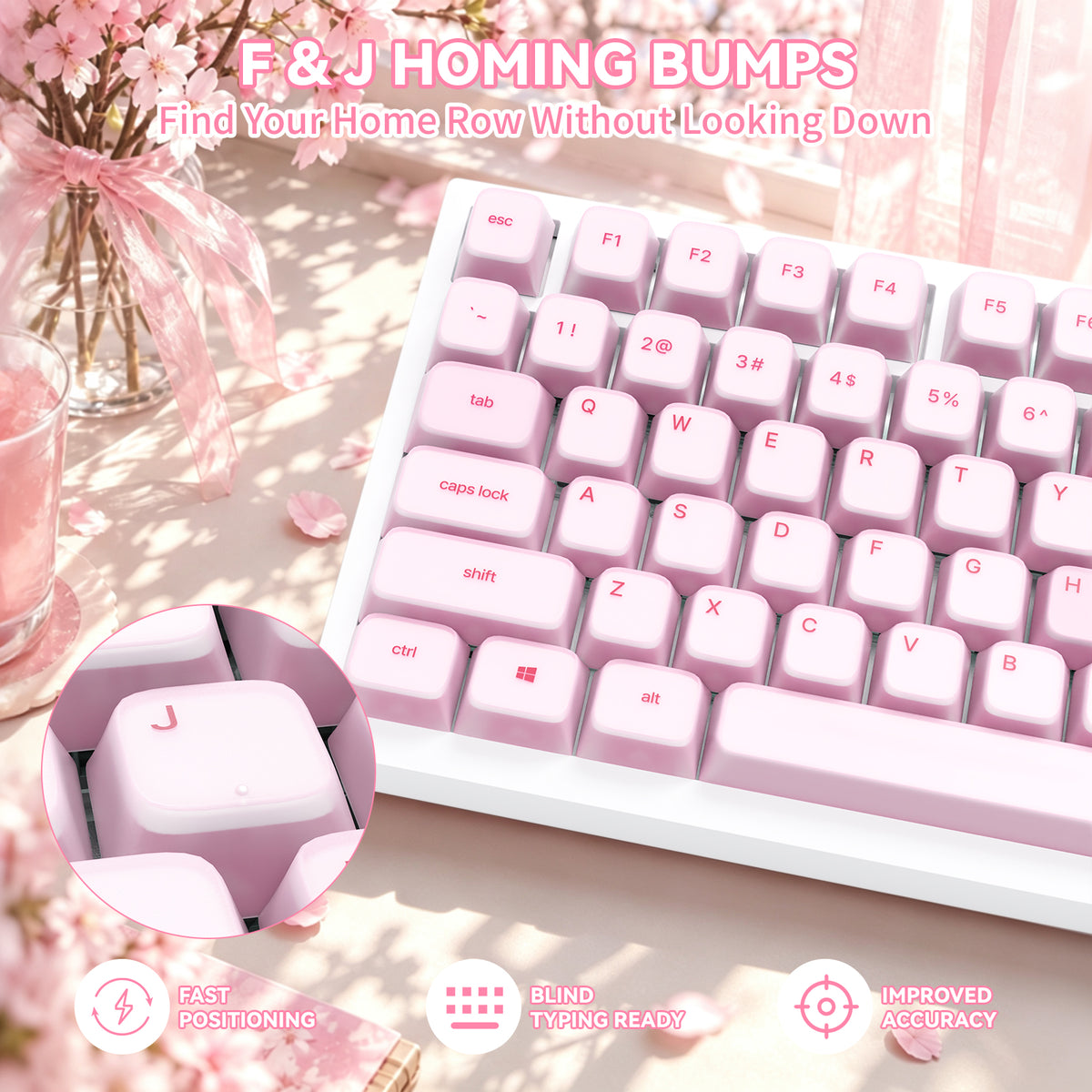 ATTACK SHARK SK01 Ensemble de 113 touches avec capuchons en silicone, profil Cherry, ANSI, rose