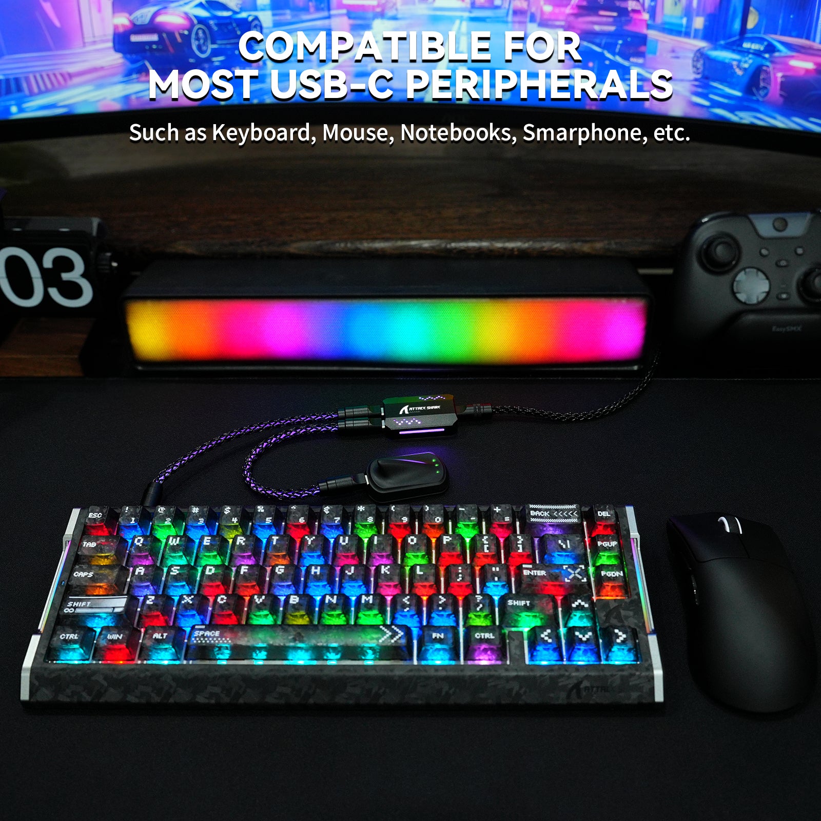 Câble 2-en-1 Type C ATTACK SHARK C07 PRO pour Clavier/Souris Gaming 8KHz