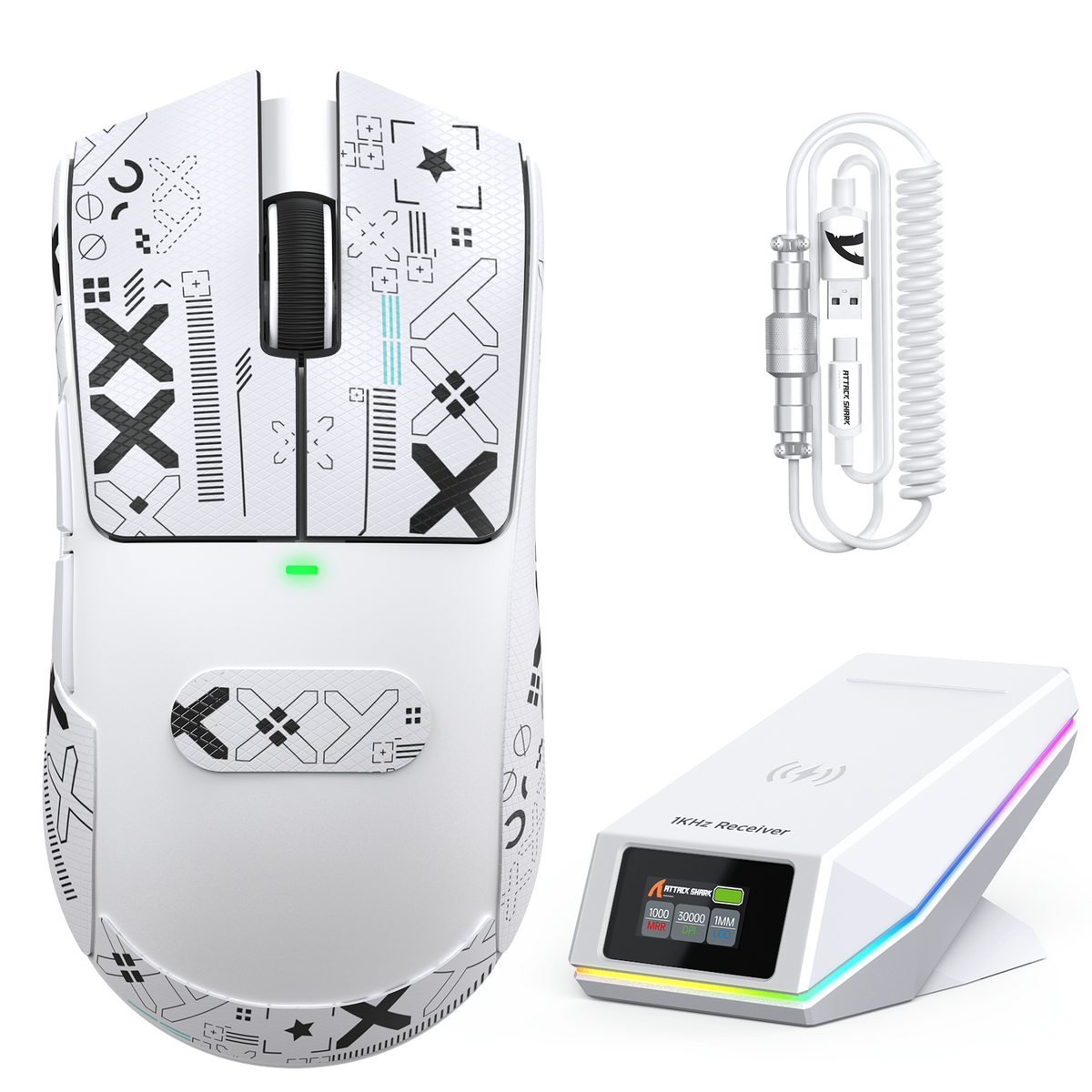 Souris de jeu sans fil ATTACK SHARK X11 PRO V2 avec écran TFT, station de charge et câble enroulé C06