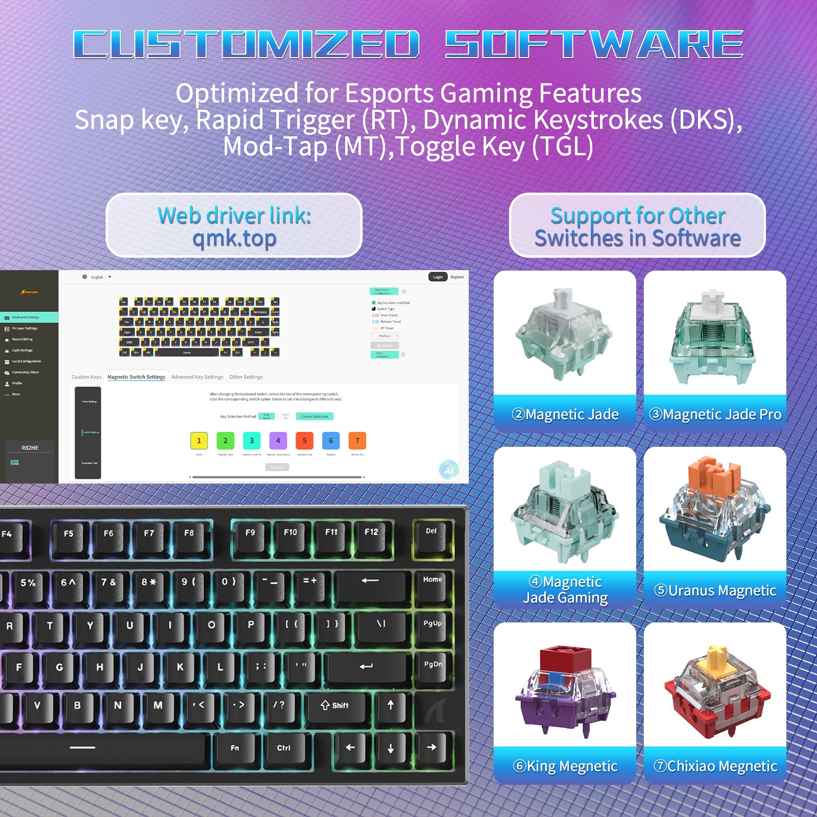 Clavier de jeu filaire ATTACK SHARK R82 HE 75 % avec câble LED C01ULTRA