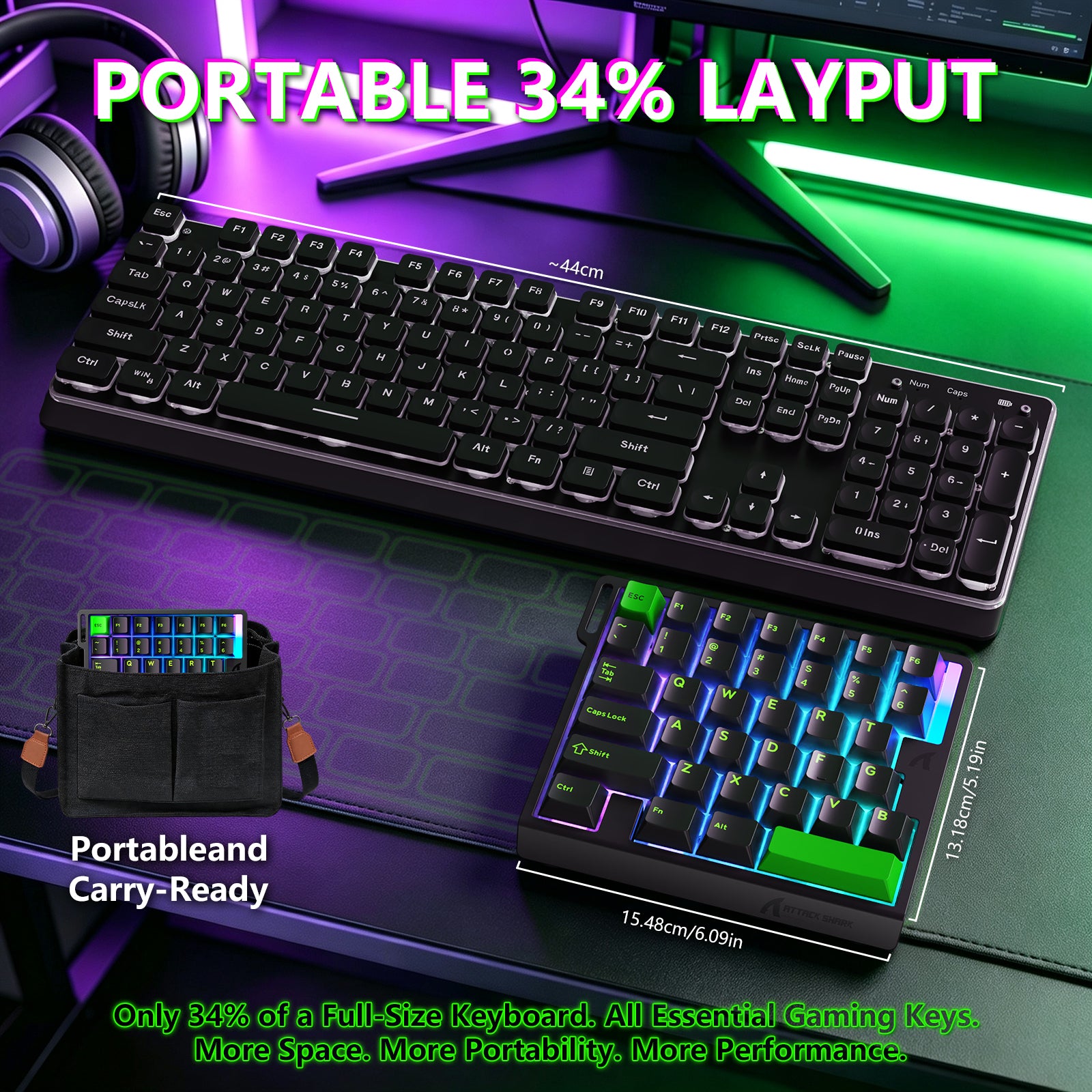 Clavier à interrupteur magnétique à une main ATTACK SHARK M36 HE & câble Aviateur LED ULTRA C01