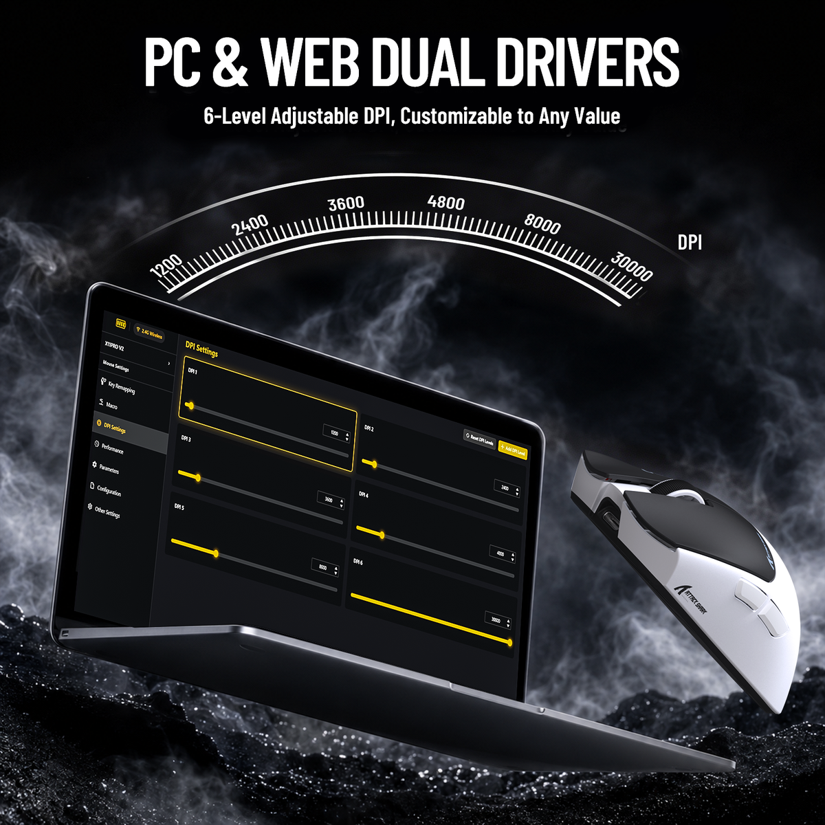 Souris de jeu sans fil ATTACK SHARK X11 PRO V2 avec écran TFT, station de charge et câble enroulé C06