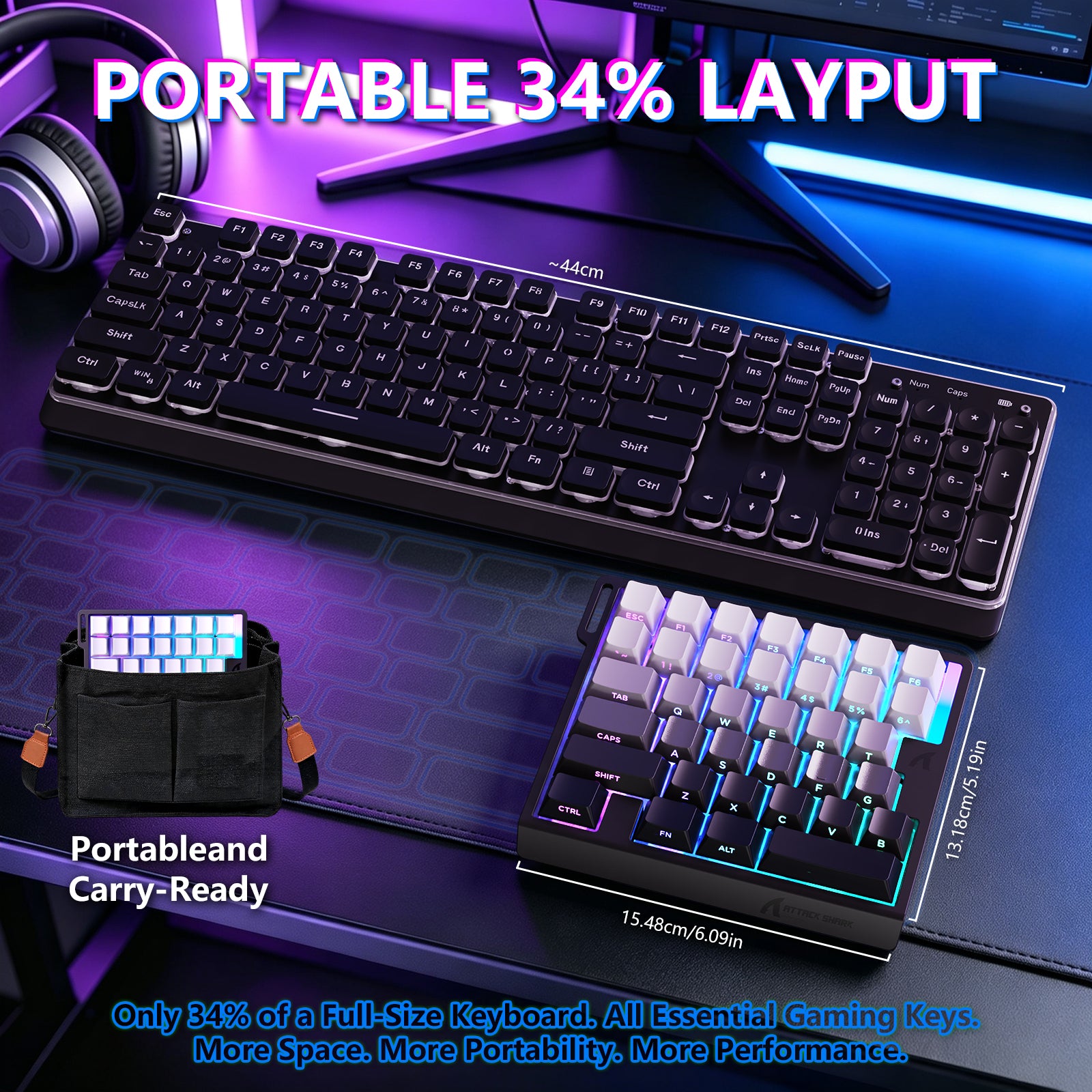 Clavier à interrupteur magnétique à une main ATTACK SHARK M36 HE & câble Aviateur LED ULTRA C01