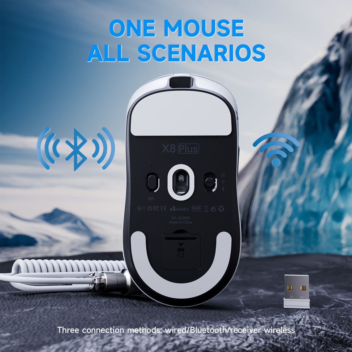 Souris de jeu sans fil tri-mode ATTACK SHARK X8 PLUS avec câble C06 ULTRA
