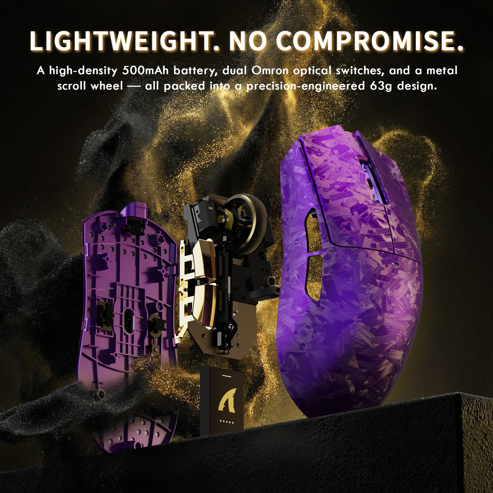 ATTACK SHARK X11 ULTRA carbon fiber wireless gaming mouse with RGB receiver and LED cable