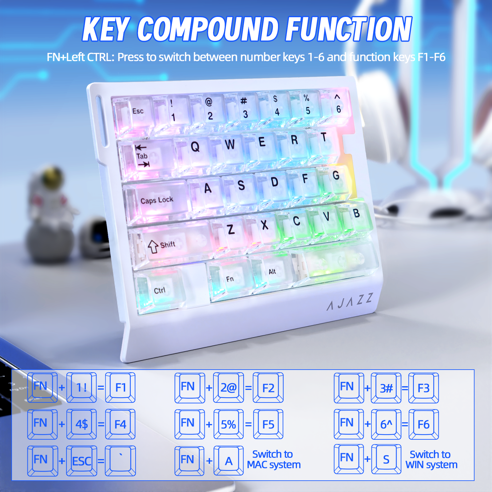 Clavier de jeu filaire à une main ATTACK SHARK X AJAZZ AK029