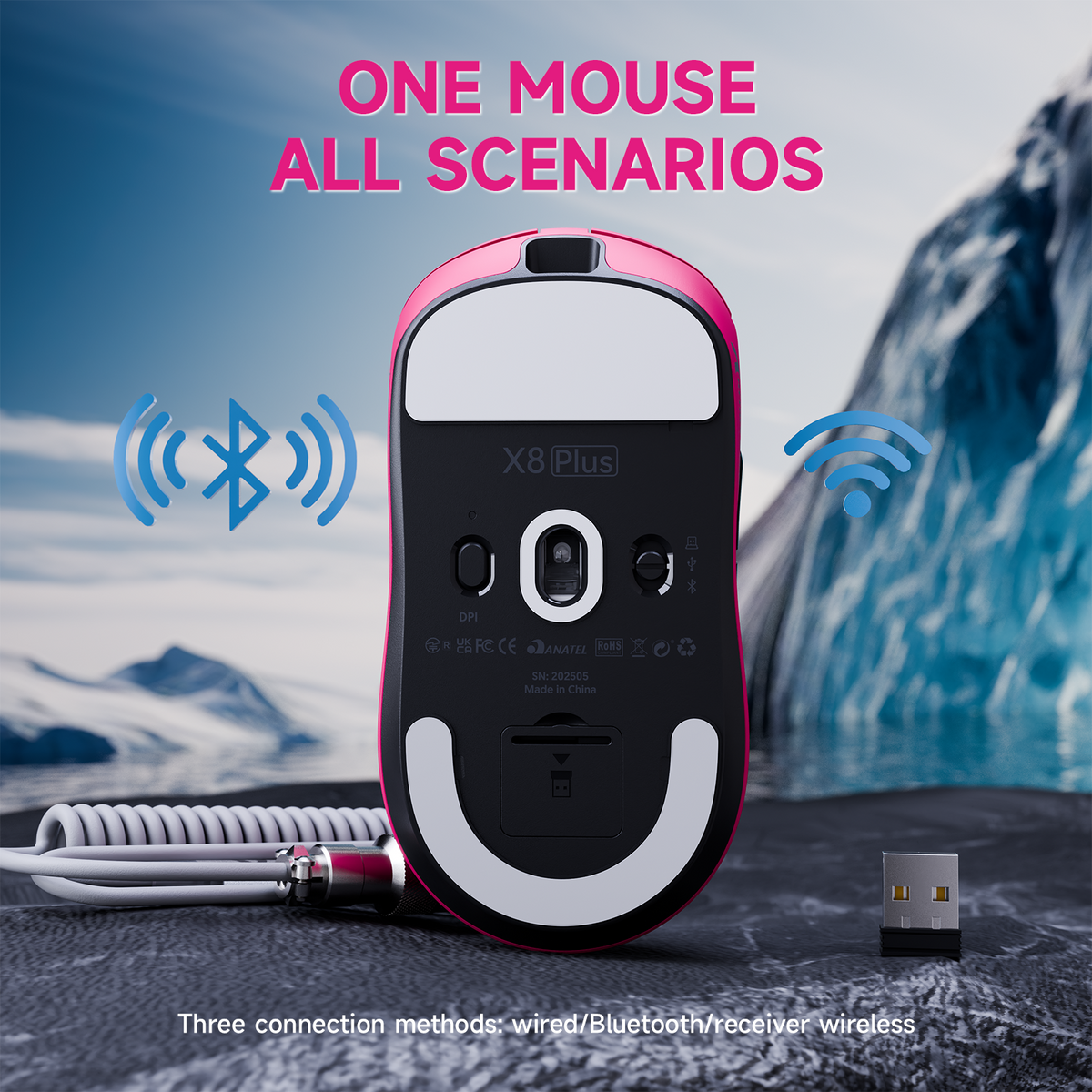 Souris de jeu sans fil tri-mode ATTACK SHARK X8 PLUS avec câble C06 ULTRA