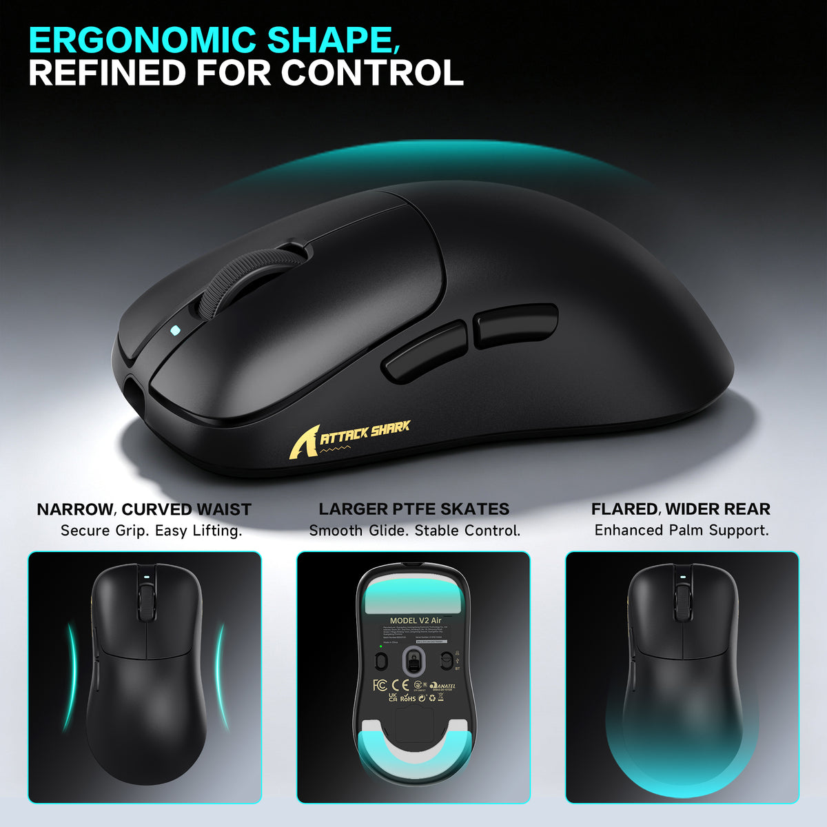 Souris gaming sans fil ergonomique ATTACK SHARK V2 AIR PAW3955MAX