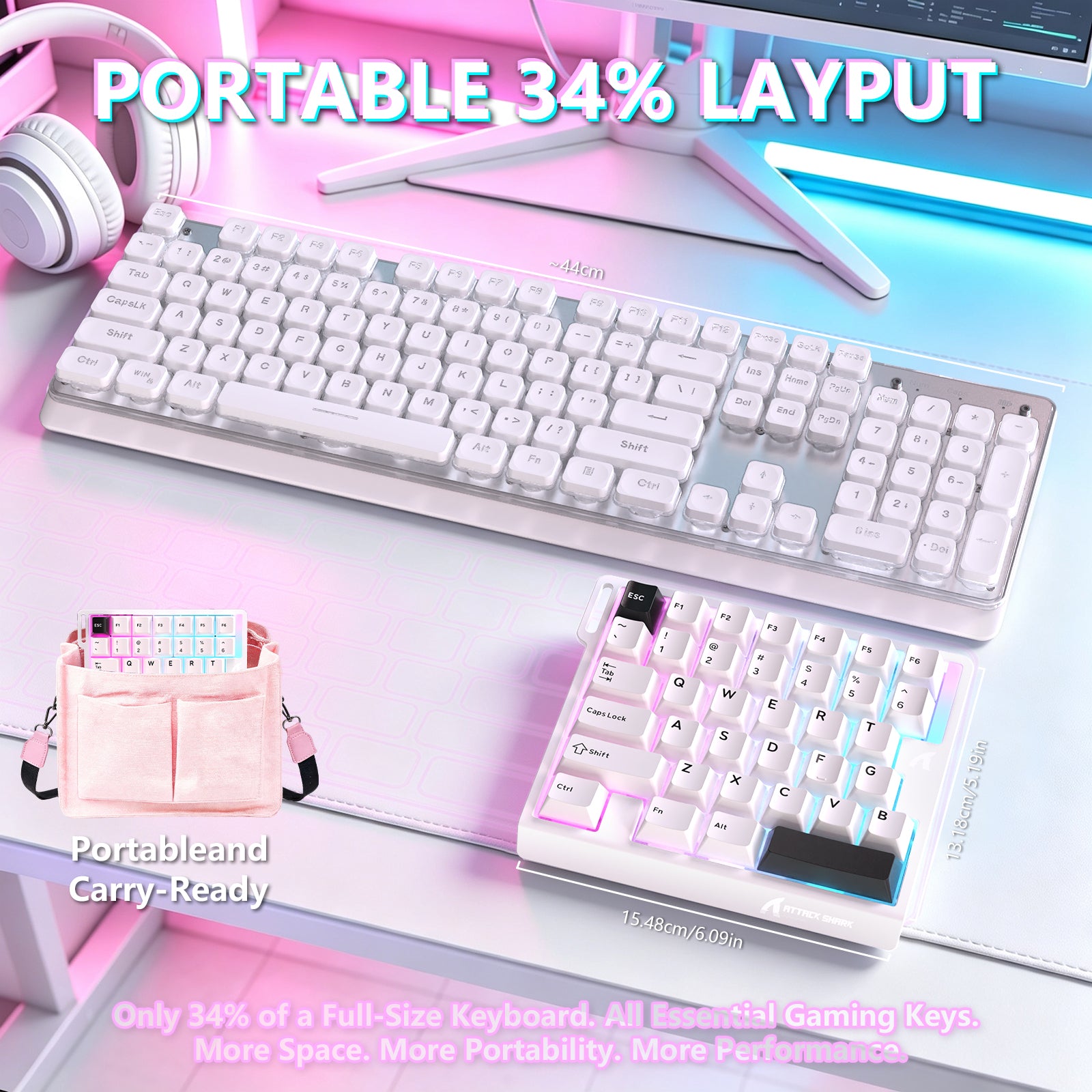 Clavier à interrupteur magnétique à une main ATTACK SHARK M36 HE & câble Aviateur LED ULTRA C01