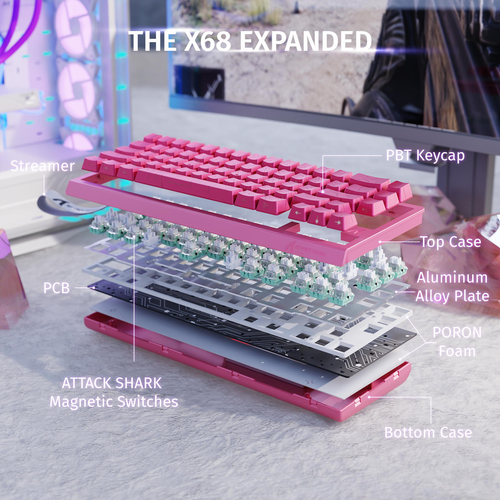 ATTACK SHARK X68 HE Clavier à déclenchement rapide avec switch magnétique
