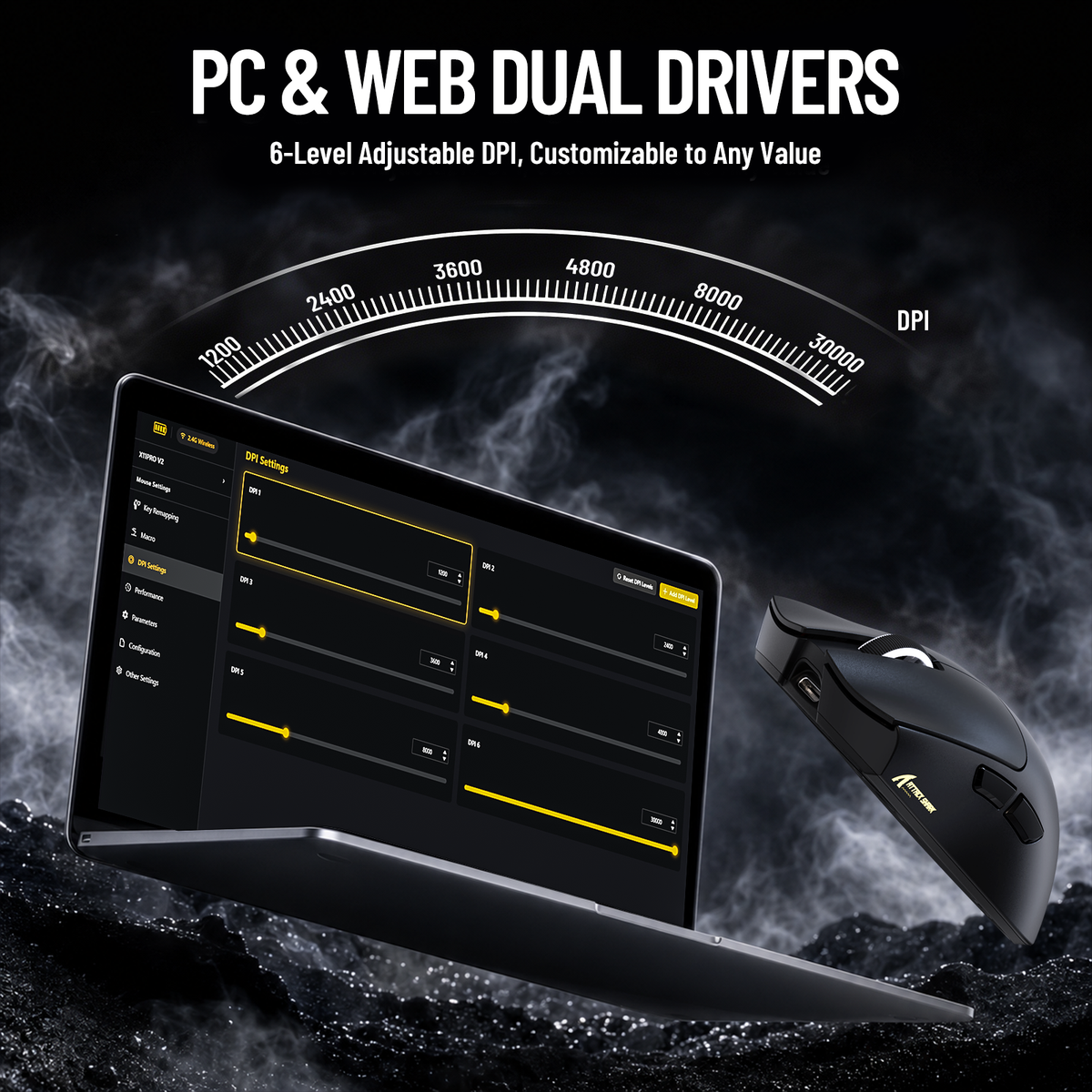 Souris de jeu sans fil ATTACK SHARK X11 PRO V2 avec écran TFT, station de charge et câble enroulé C06