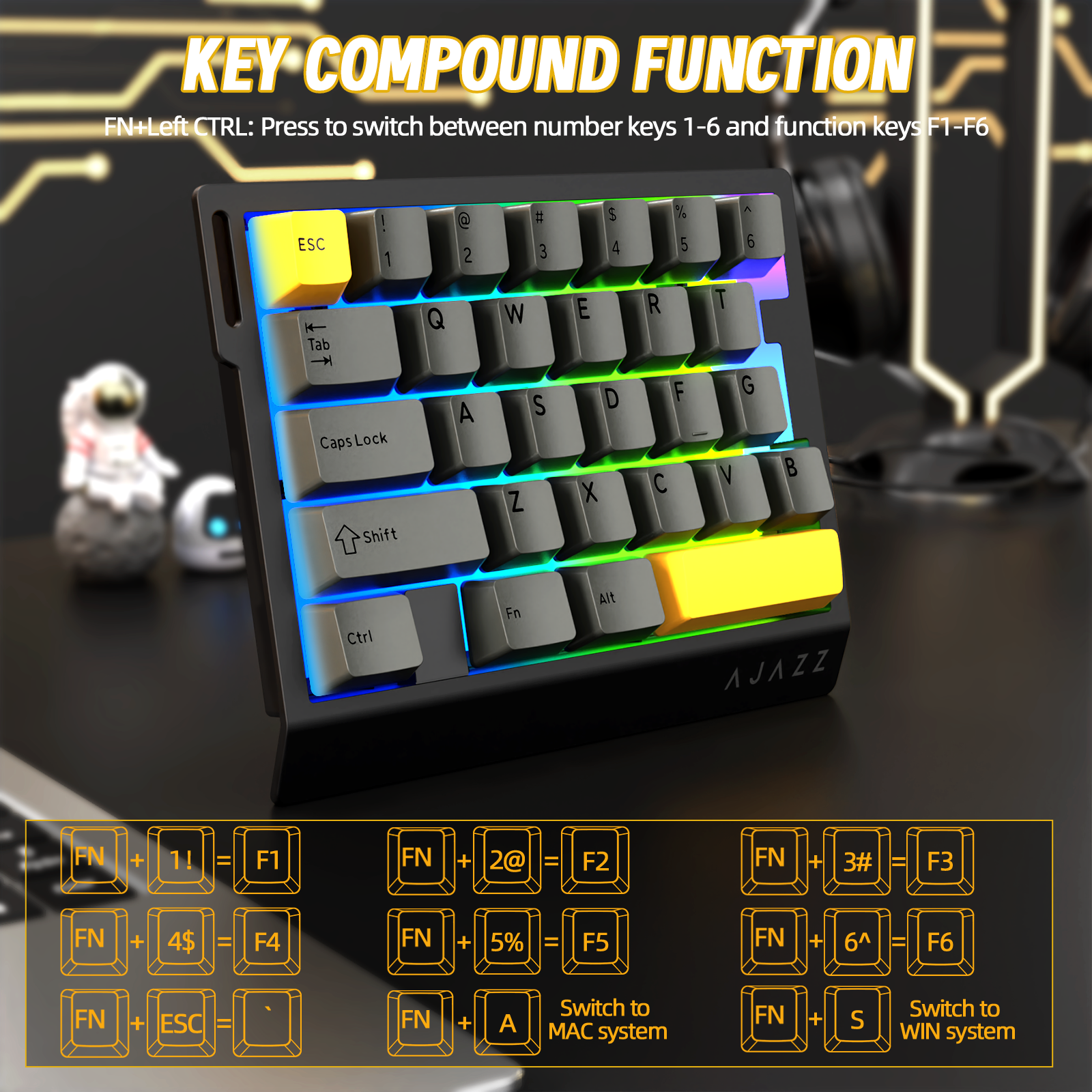 Clavier de jeu filaire à une main ATTACK SHARK X AJAZZ AK029