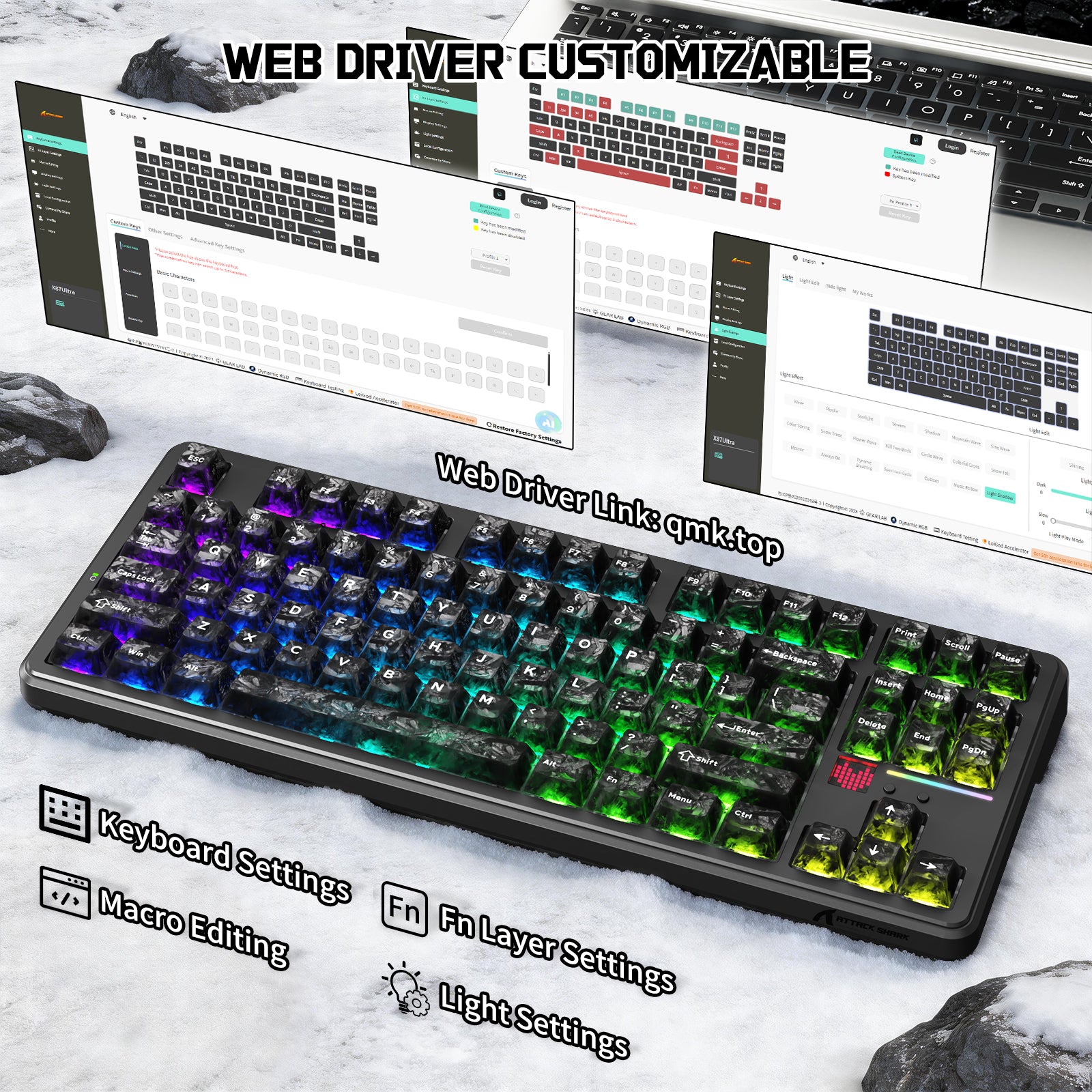 Clavier Mécanique Sans Fil ATTACK SHARK X87 ULTRA avec Récepteur Sans Fil 8K