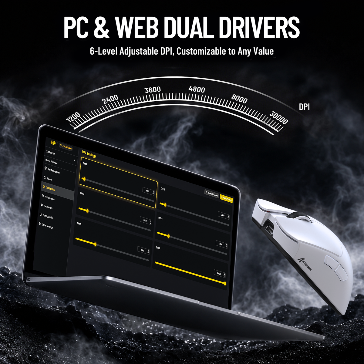 Souris de jeu sans fil ATTACK SHARK X11 PRO V2 avec écran TFT, station de charge et câble enroulé C06