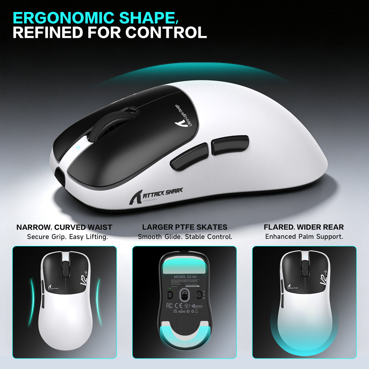 Souris gaming sans fil ergonomique ATTACK SHARK V2 AIR PAW3955MAX