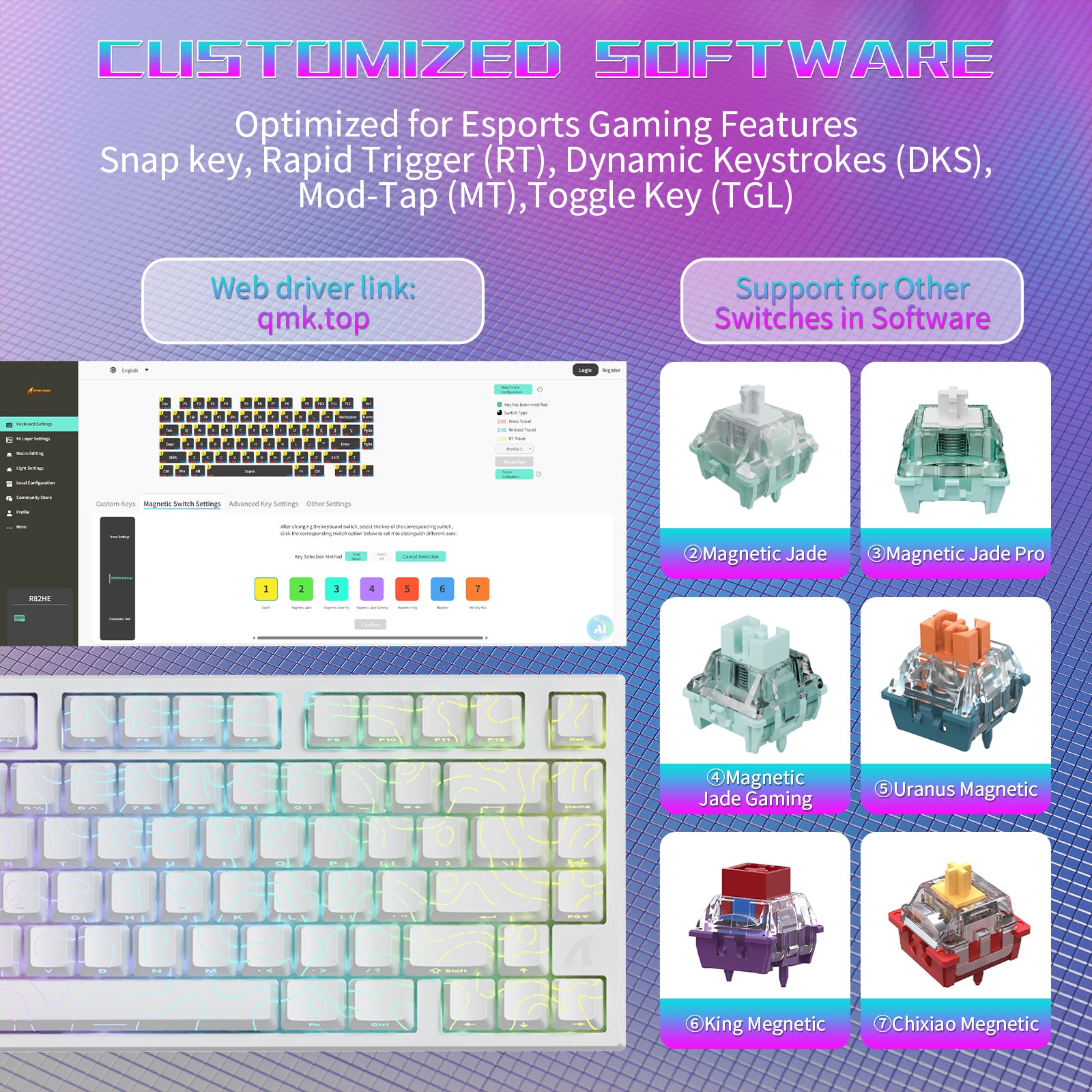 Clavier de jeu filaire ATTACK SHARK R82 HE 75 % avec câble LED C01ULTRA