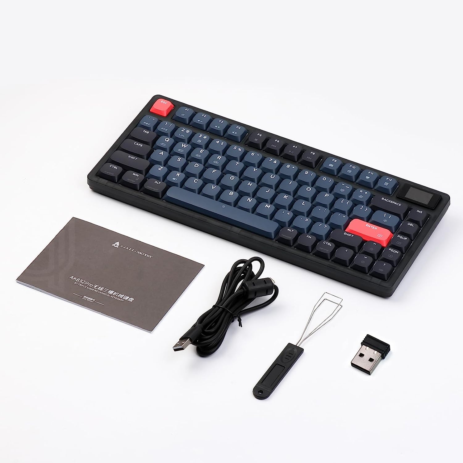 ATTACK SHARK x AJAZZ AK832 mechanical keyboard with blue keycaps and red accent keys