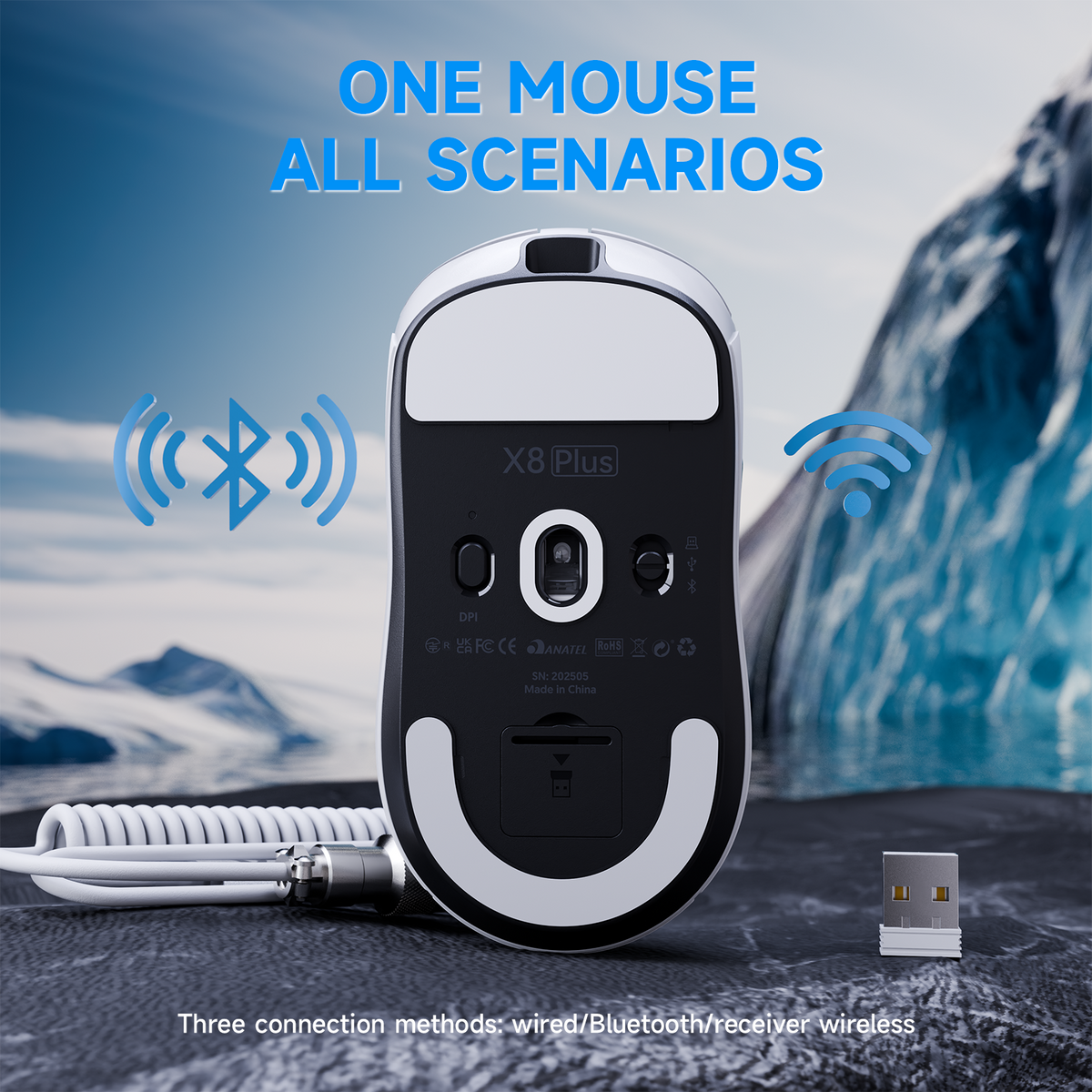 Souris de jeu sans fil tri-mode ATTACK SHARK X8 PLUS avec câble C06 ULTRA