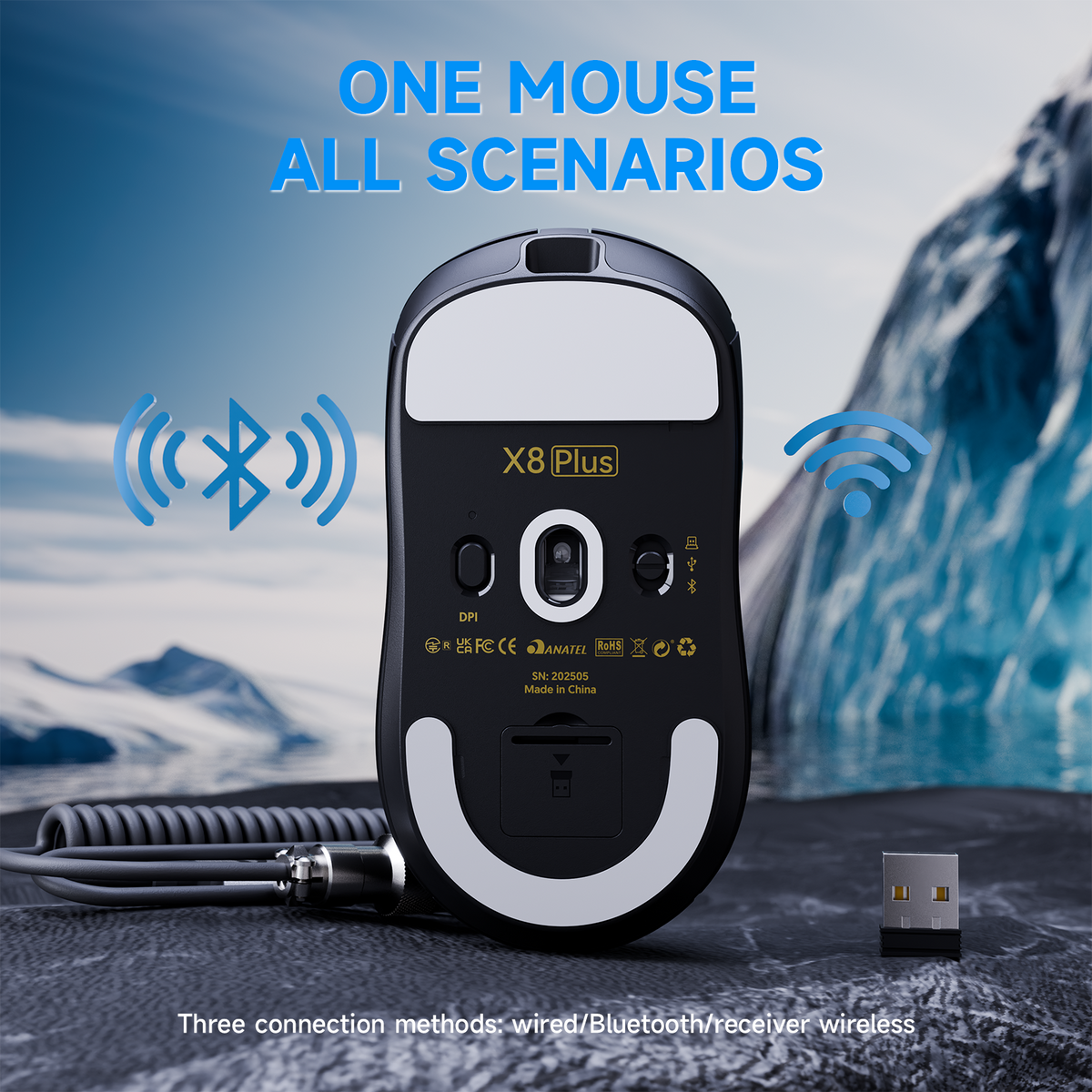 Souris de jeu sans fil tri-mode ATTACK SHARK X8 PLUS avec câble C06 ULTRA