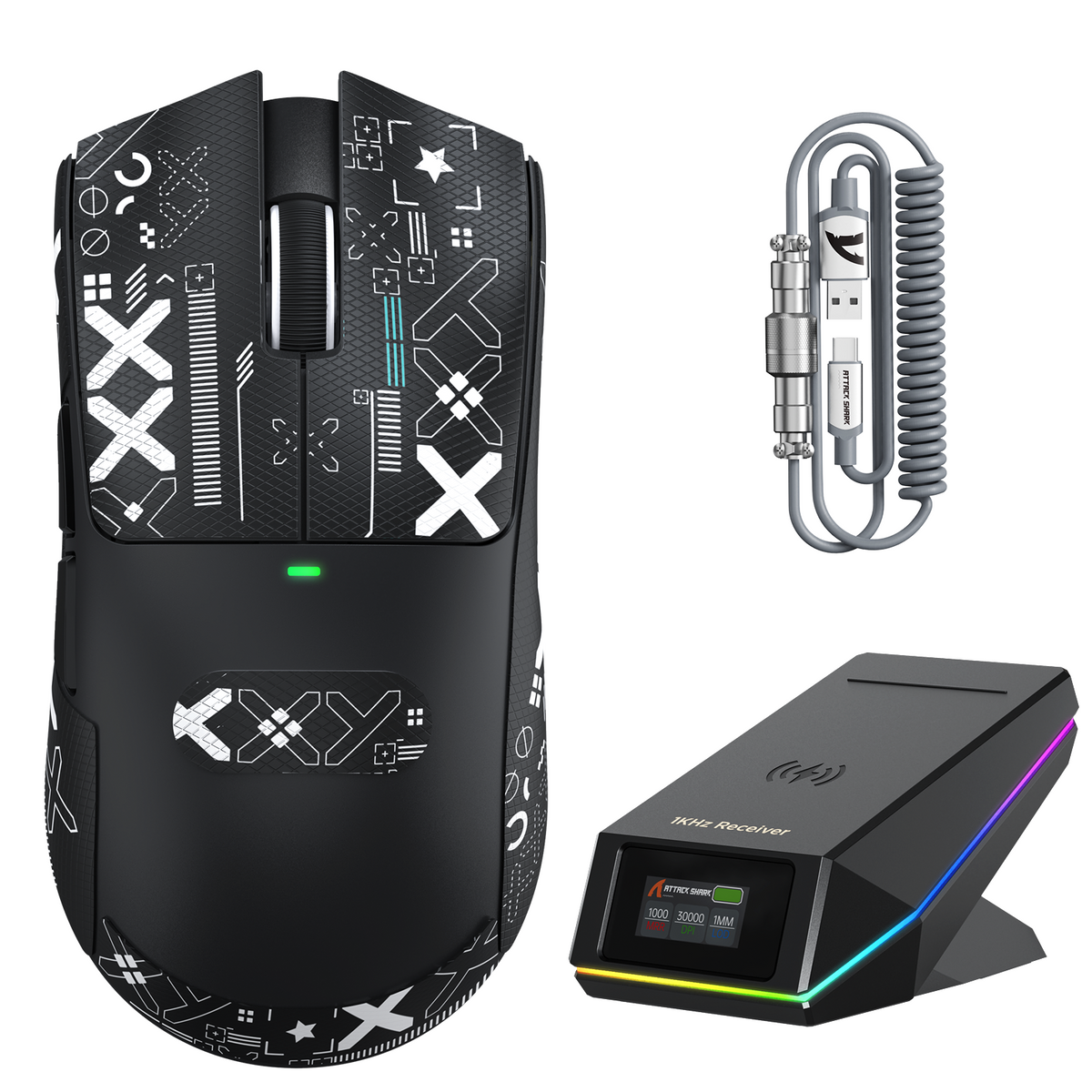 Souris de jeu sans fil ATTACK SHARK X11 PRO V2 avec écran TFT, station de charge et câble enroulé C06