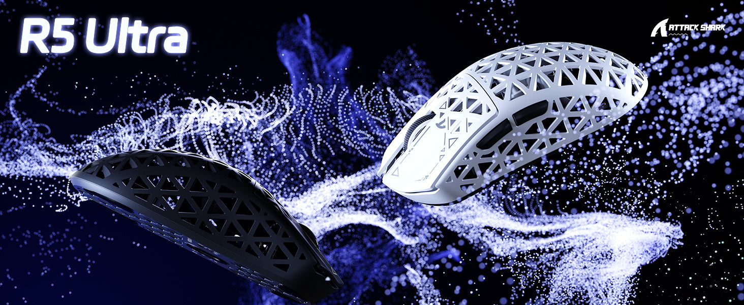 Souris gaming sans fil ATTACK SHARK R5 ULTRA en fibre de carbone 8K PAW3950MAX avec câble enroulé 8K