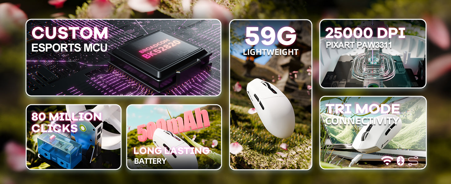 Souris de jeu sans fil tri-mode ATTACK SHARK G3 25 000 DPI ultra légère