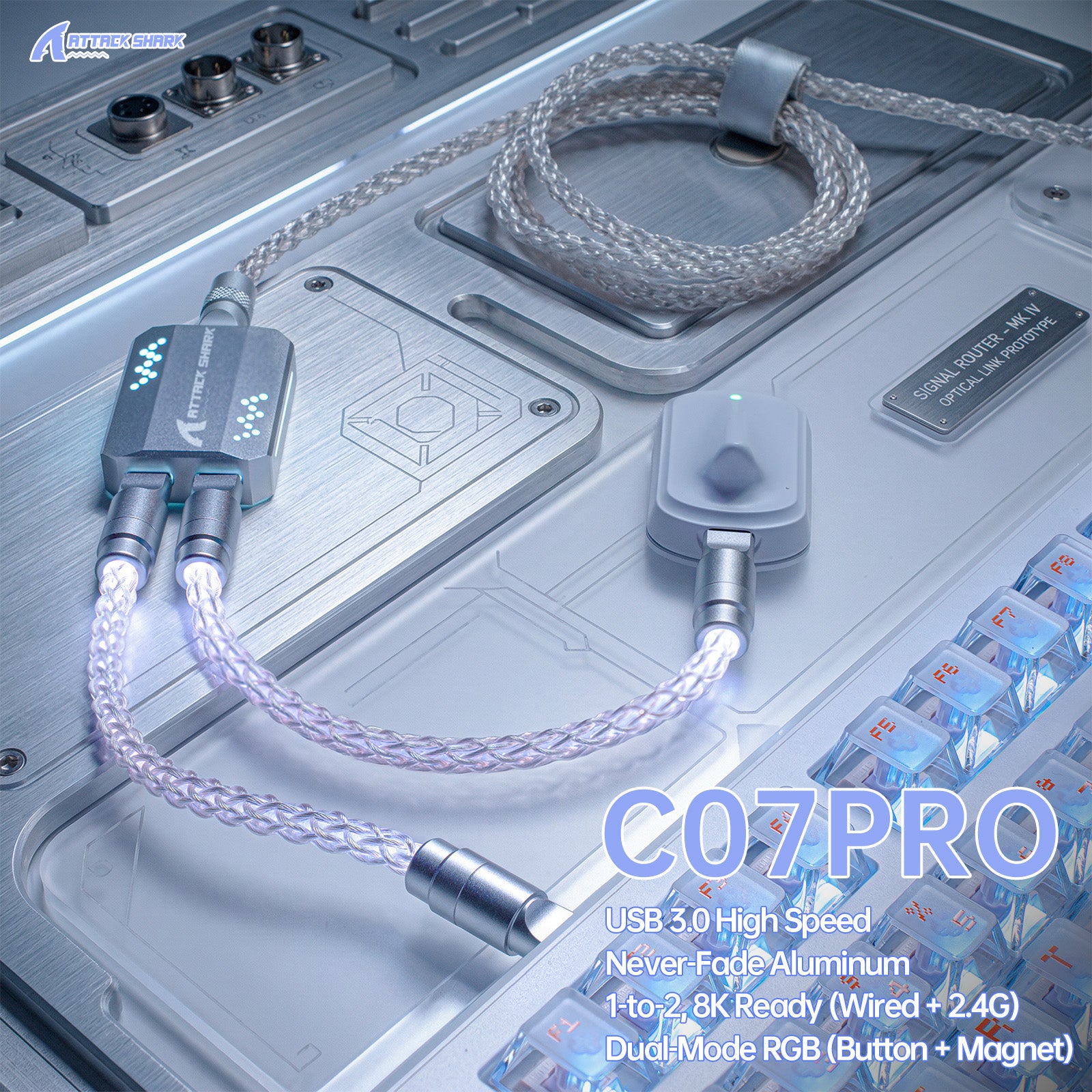 ATTACK SHARK C07 PRO 2-In 1  Type C Cable for 8KHz Gaming Keyboard/Mouse