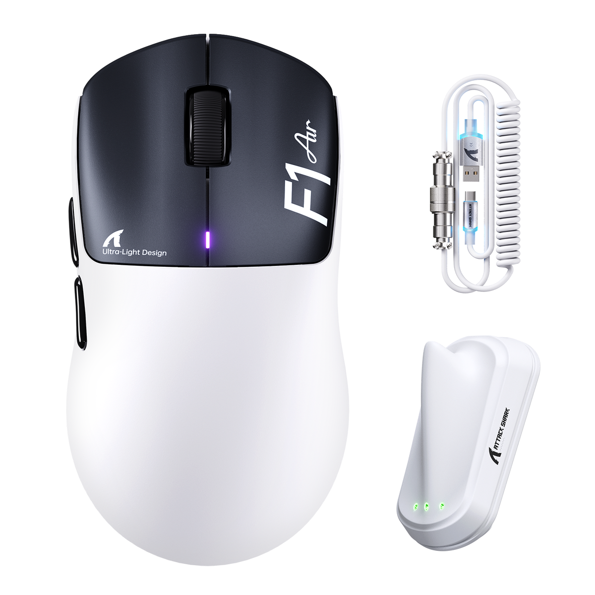Souris gaming sans fil ATTACK SHARK F1 AIR 39g avec capteur PAW3955MAX et câble C06 Ultra