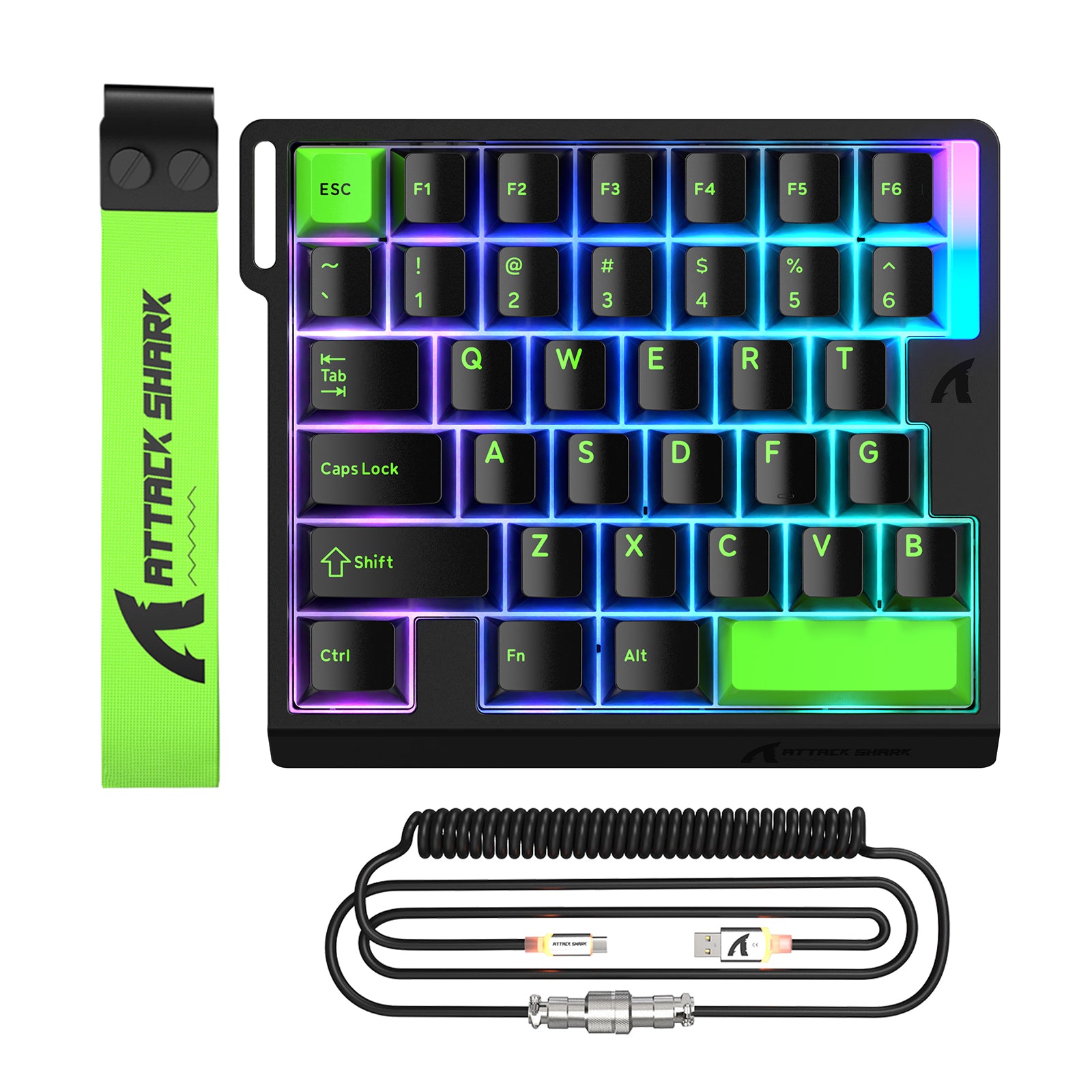 Clavier à interrupteur magnétique à une main ATTACK SHARK M36 HE & câble Aviateur LED ULTRA C01