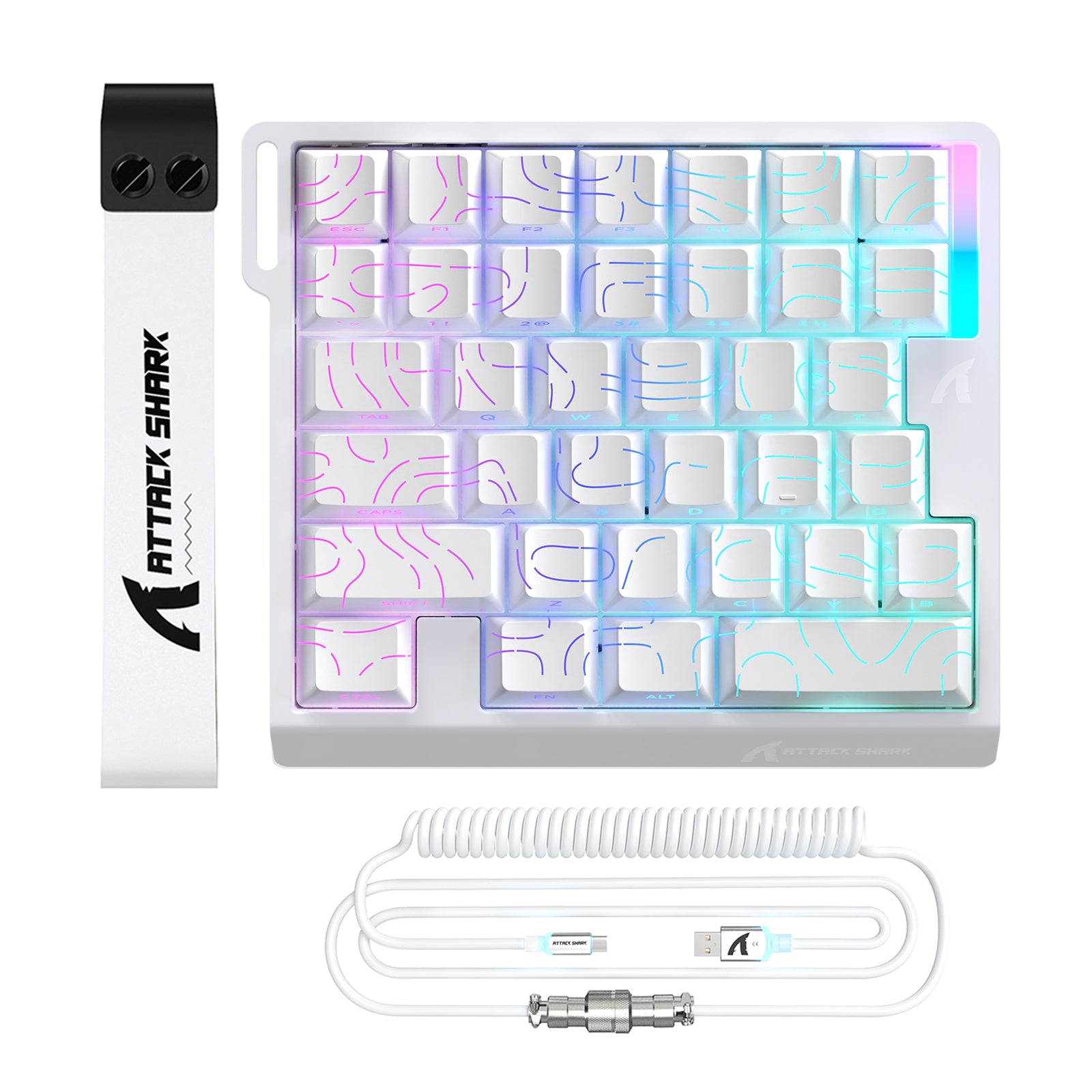 Clavier à interrupteur magnétique à une main ATTACK SHARK M36 HE & câble Aviateur LED ULTRA C01