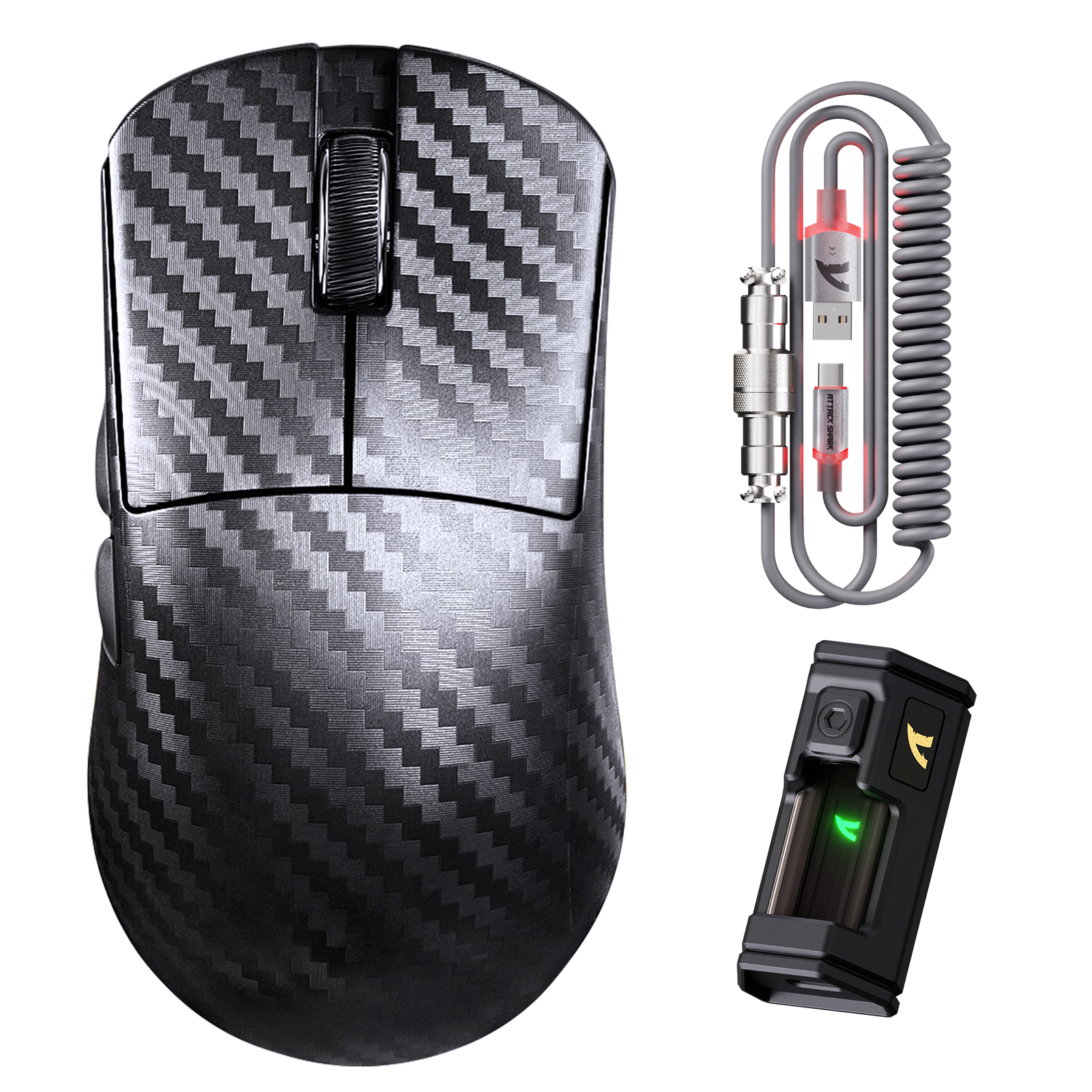 Souris de jeu sans fil ATTACK SHARK R11 ULTRA en fibre de carbone 8K PAW3950MAX avec câble LED Ultra C06