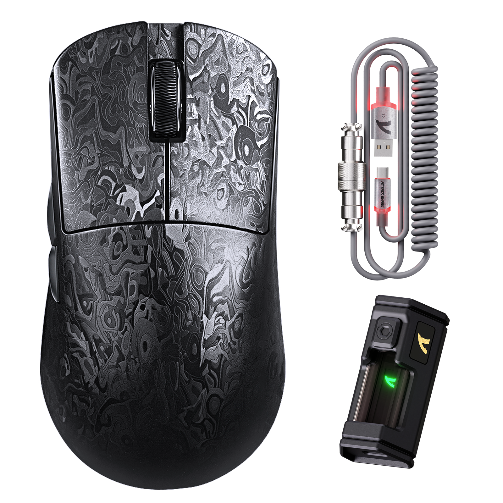 Souris de jeu sans fil ATTACK SHARK R11 ULTRA en fibre de carbone 8K PAW3950MAX avec câble LED Ultra C06