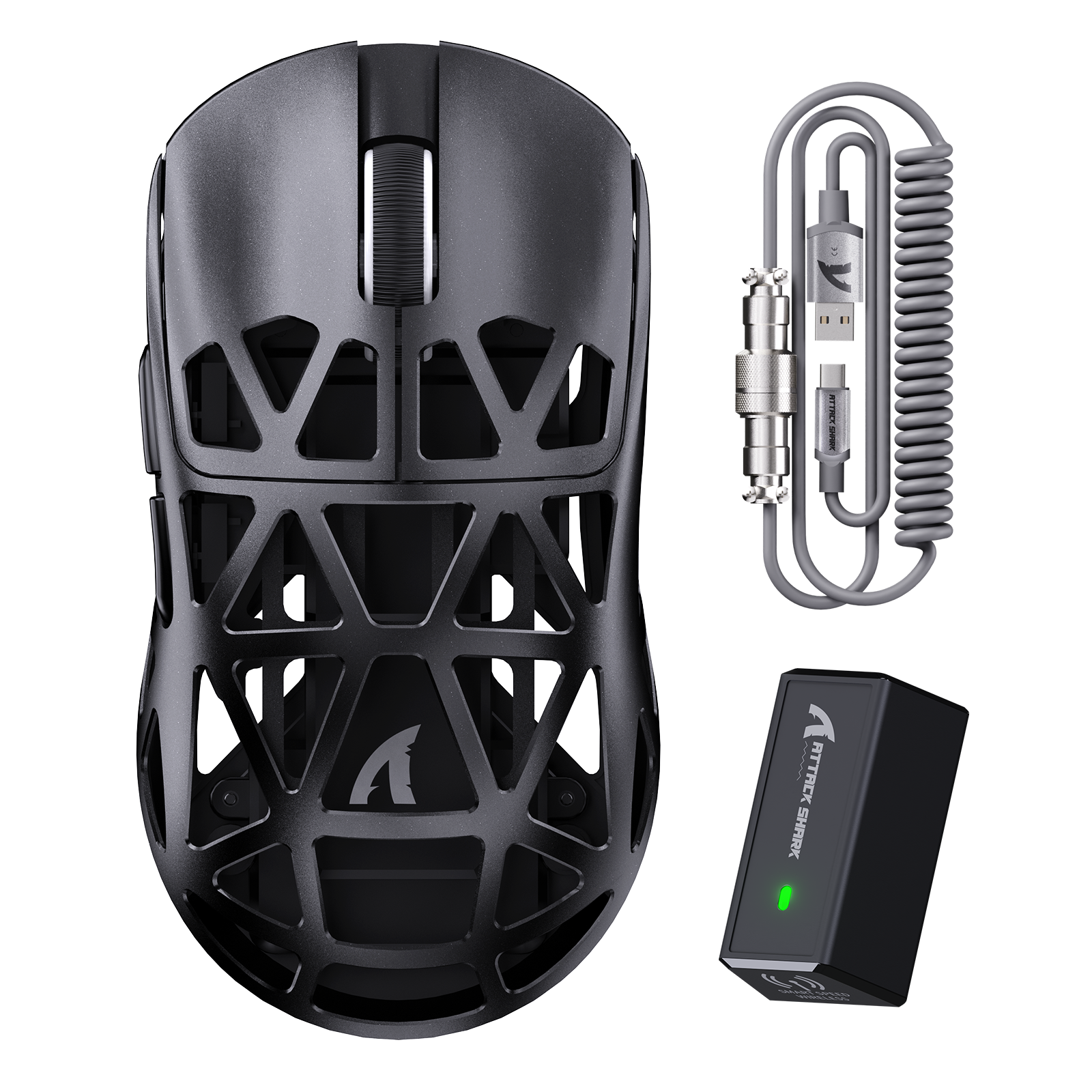 ATTACK SHARK R2 Souris de jeu PAW3950 en alliage de magnésium 8K avec câble enroulé (Station de charge non incluse)