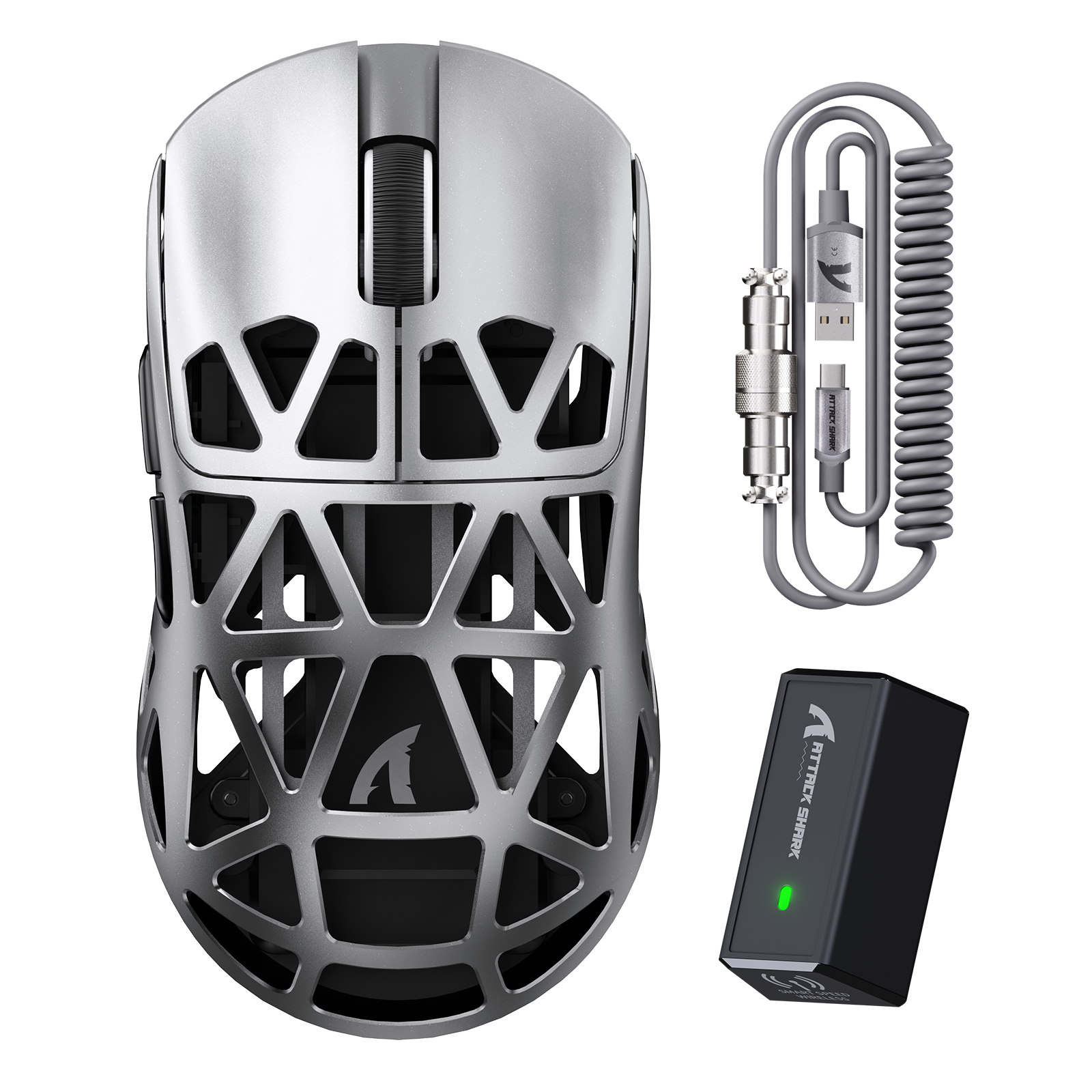 ATTACK SHARK R2 Souris de jeu PAW3950 en alliage de magnésium 8K avec câble enroulé (Station de charge non incluse)