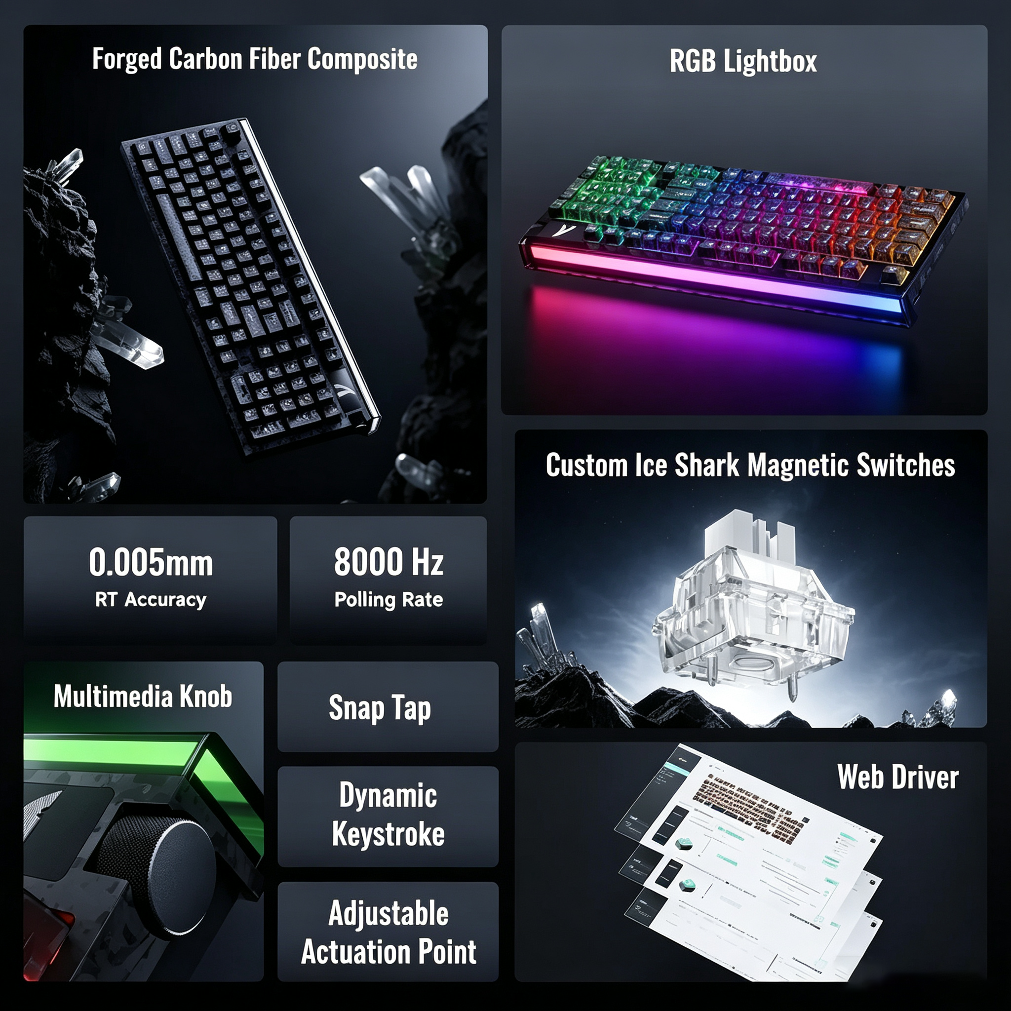 Clavier filaire ATTACK SHARK R98 HE en fibre de carbone avec déclencheur rapide, interrupteur magnétique, câble enroulé Ultra RGB C01