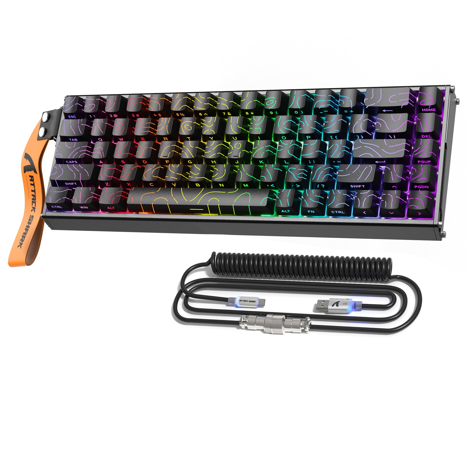 Clavier ATTACK SHARK X68MAX HE à déclenchement rapide en aluminium CNC avec interrupteur magnétique et câble spiralé C01Ultra RGB