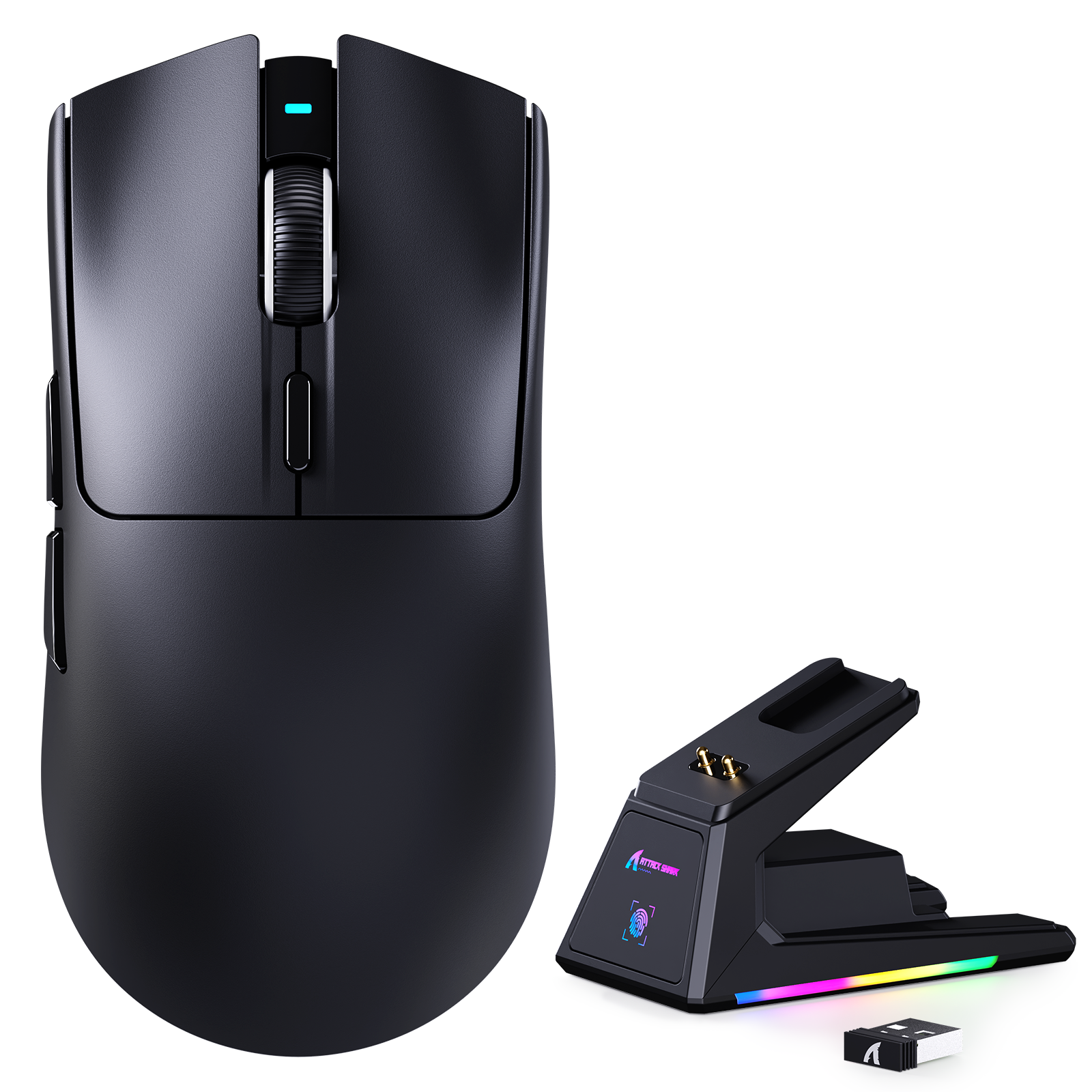 Souris de jeu tri-mode ATTACK SHARK X1 avec pavé tactile, station de charge RGB, capteur PAW3395PRO