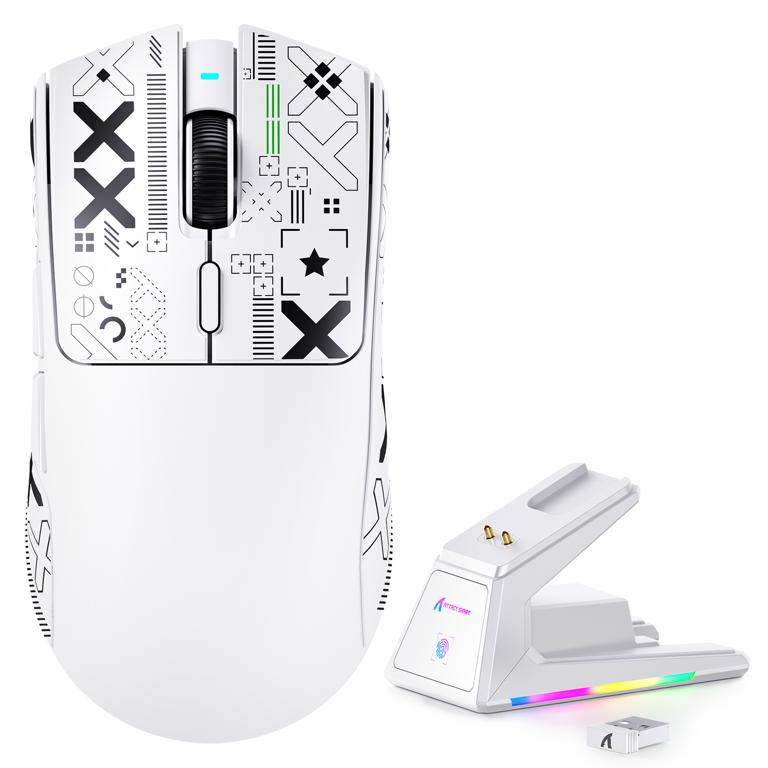 Souris de jeu tri-mode ATTACK SHARK X1 avec pavé tactile, station de charge RGB, capteur PAW3395PRO