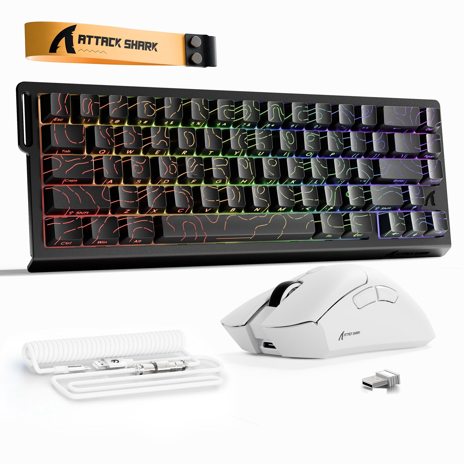 Pack Clavier Rapid Trigger ATTACK SHARK X68HE + Souris Gaming Sans Fil R1 + Câble en Spirale C01