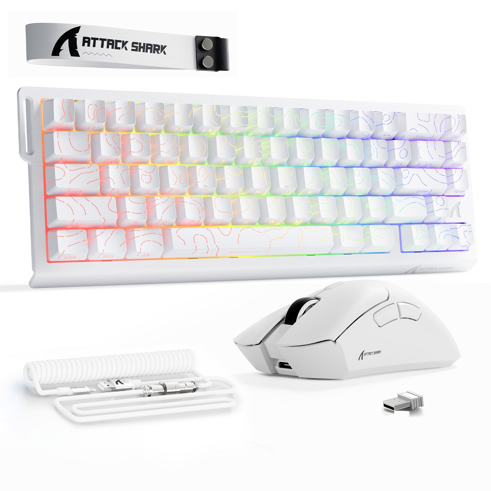 Pack Clavier Rapid Trigger ATTACK SHARK X68HE + Souris Gaming Sans Fil R1 + Câble en Spirale C01