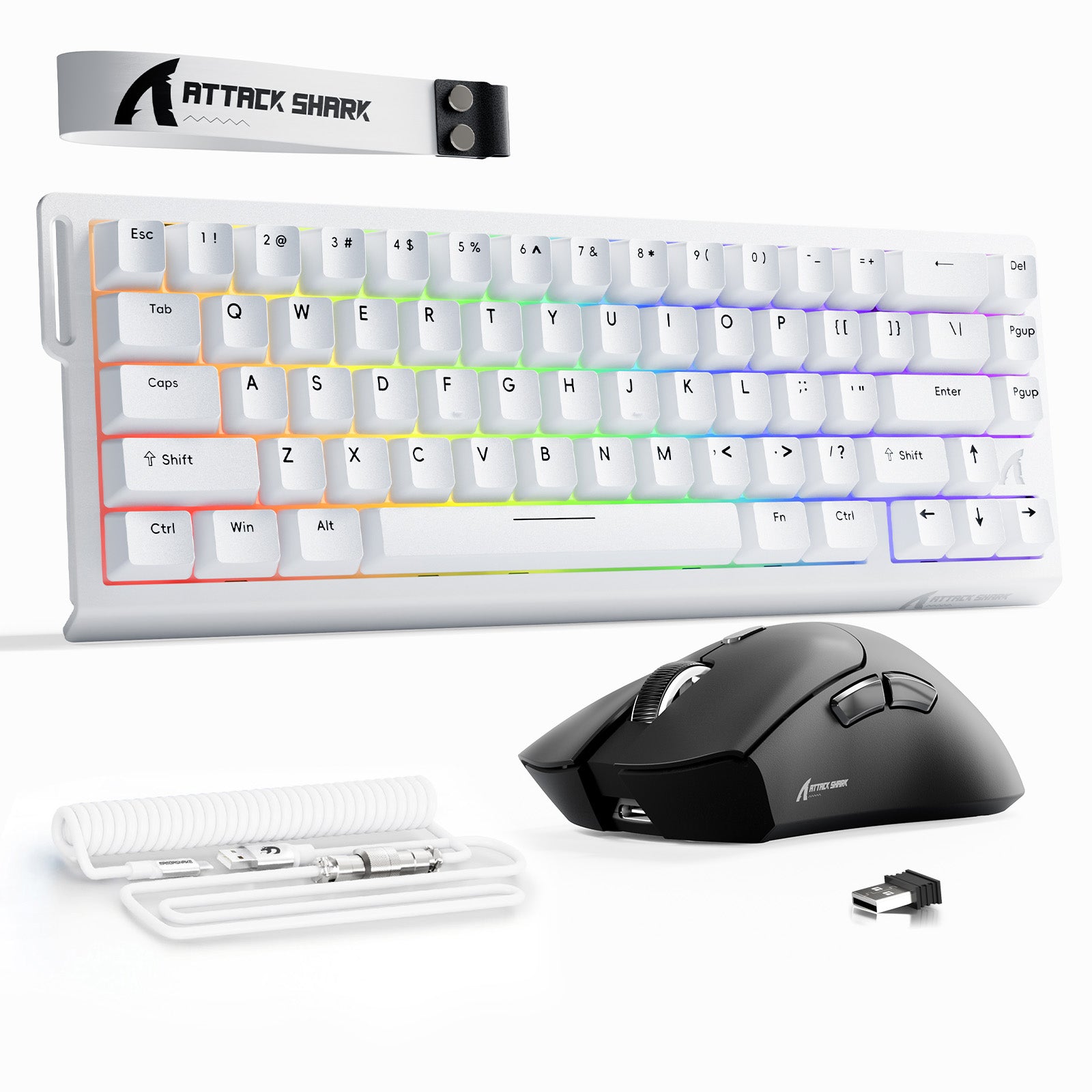 Pack Clavier Rapid Trigger ATTACK SHARK X68HE + Souris Gaming Sans Fil R1 + Câble en Spirale C01