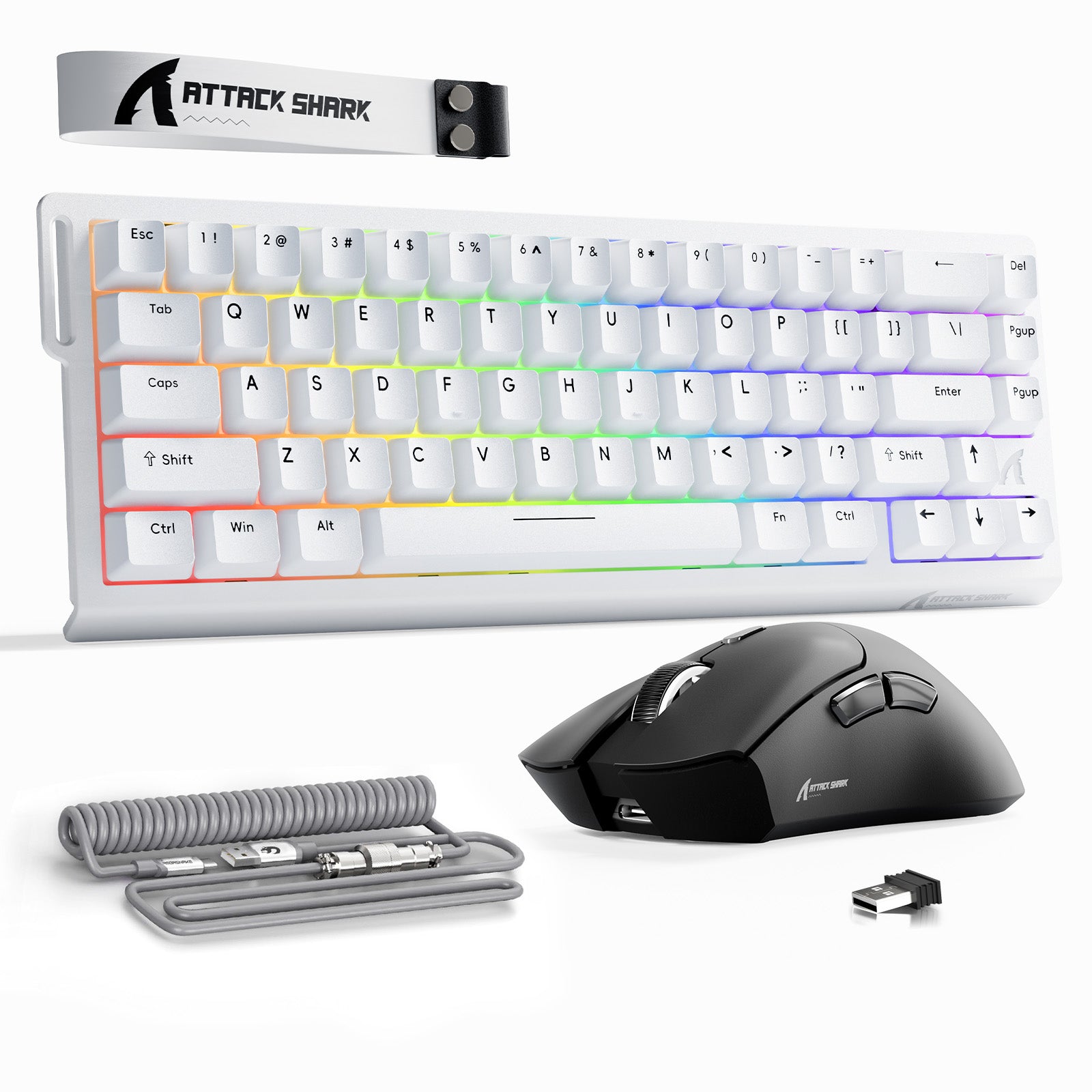 Pack Clavier Rapid Trigger ATTACK SHARK X68HE + Souris Gaming Sans Fil R1 + Câble en Spirale C01