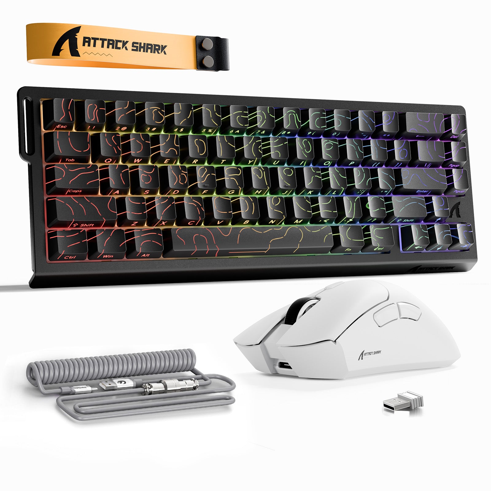 Pack Clavier Rapid Trigger ATTACK SHARK X68HE + Souris Gaming Sans Fil R1 + Câble en Spirale C01