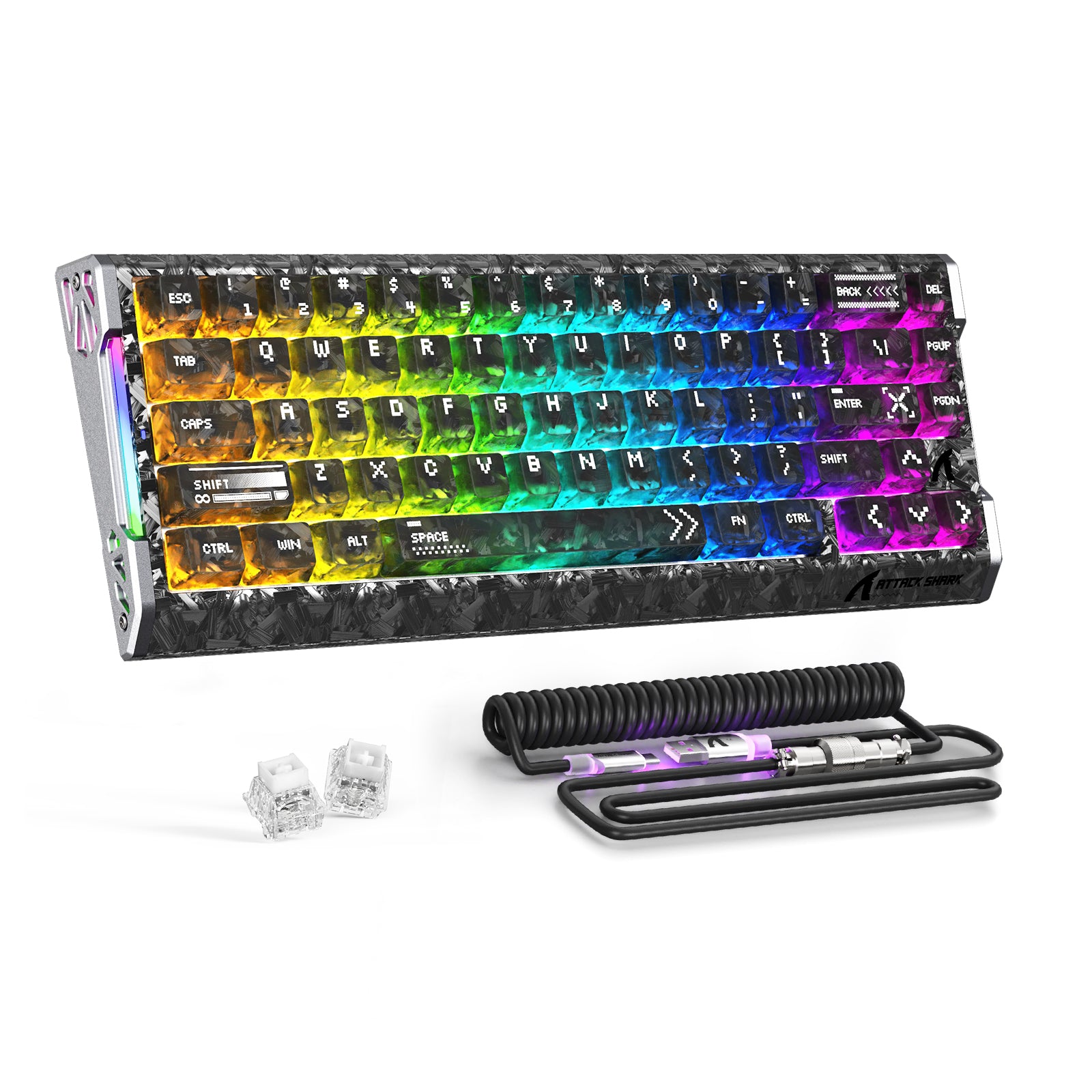 Clavier filaire ATTACK SHARK R68 HE en fibre de carbone avec interrupteurs magnétiques à déclenchement rapide et câble spiralé C01 Ultra RGB