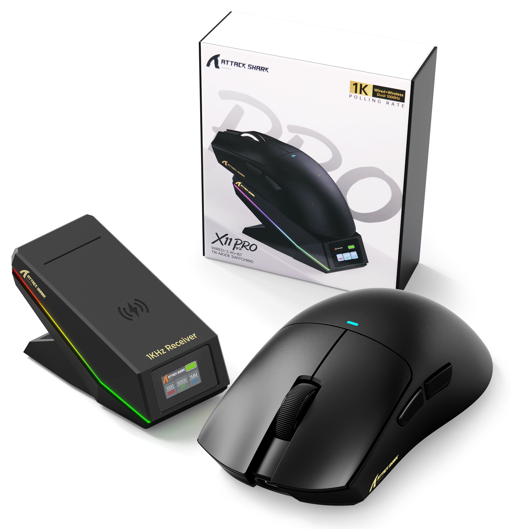 Souris de jeu sans fil ATTACK SHARK X11 PRO V2 avec station de charge et écran TFT